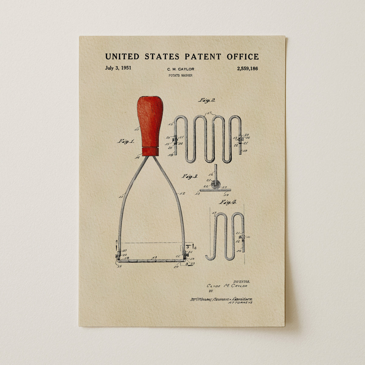 Potato Masher (1951) patent art print