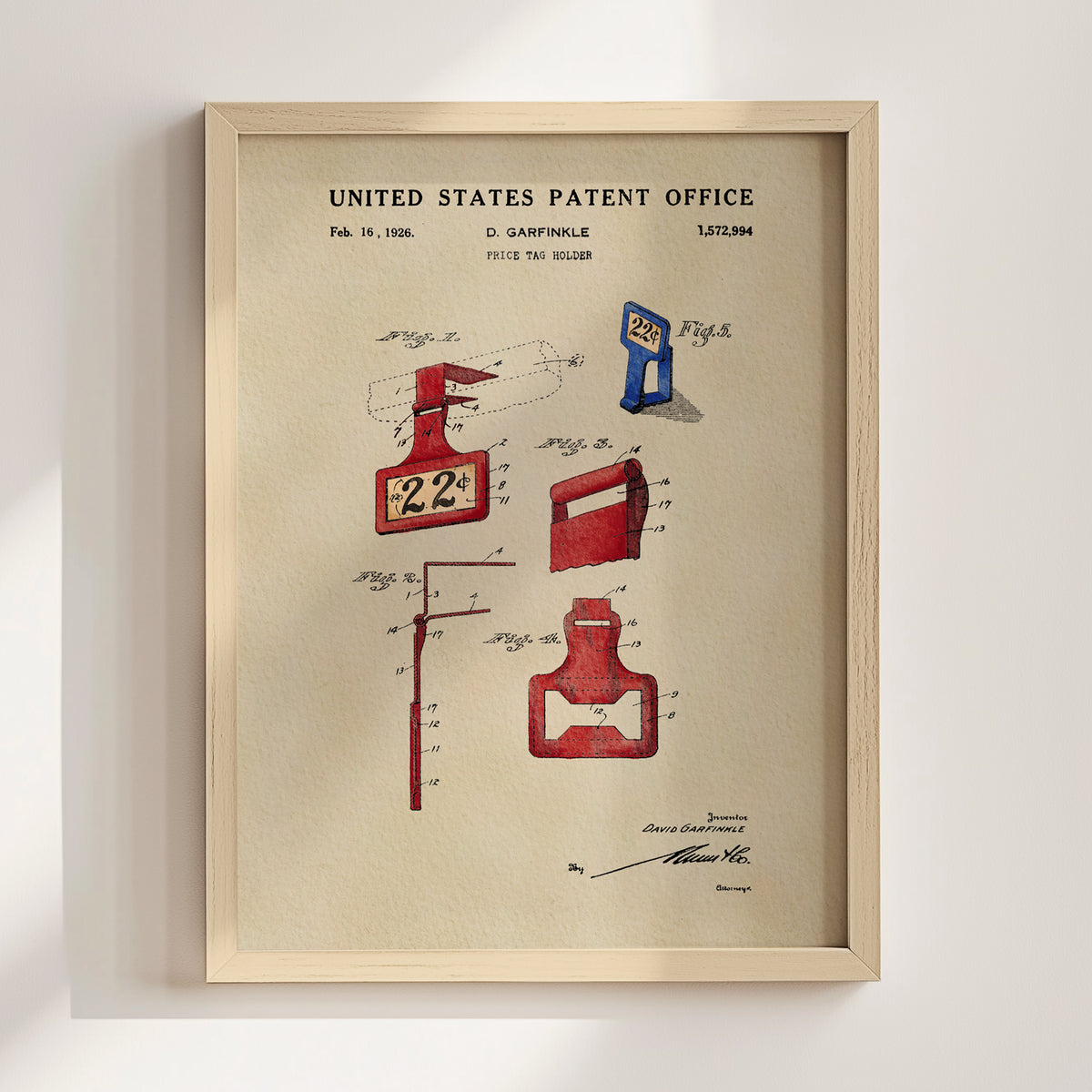 Price Tag Holder (1926) patent art print
