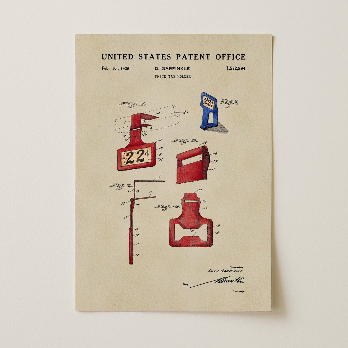 Price Tag Holder (1926) patent art print