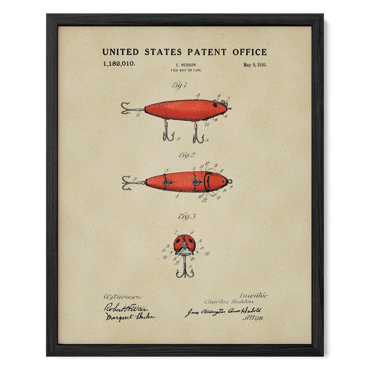 Red Fishing Lure (1916) patent art print