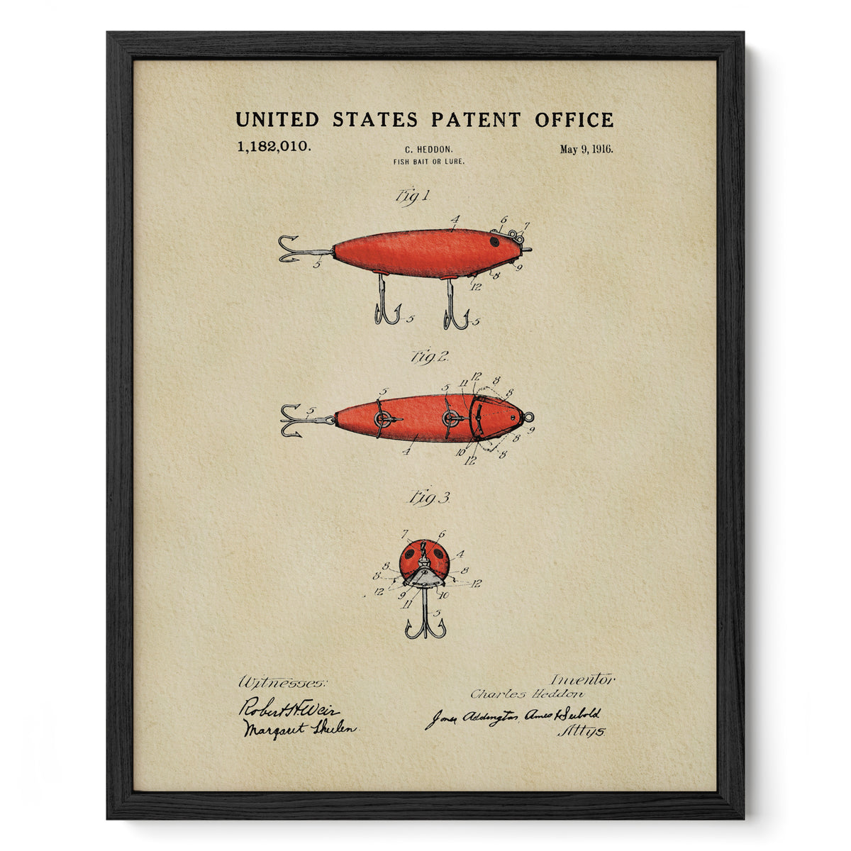 Red Fishing Lure (1916) patent art print