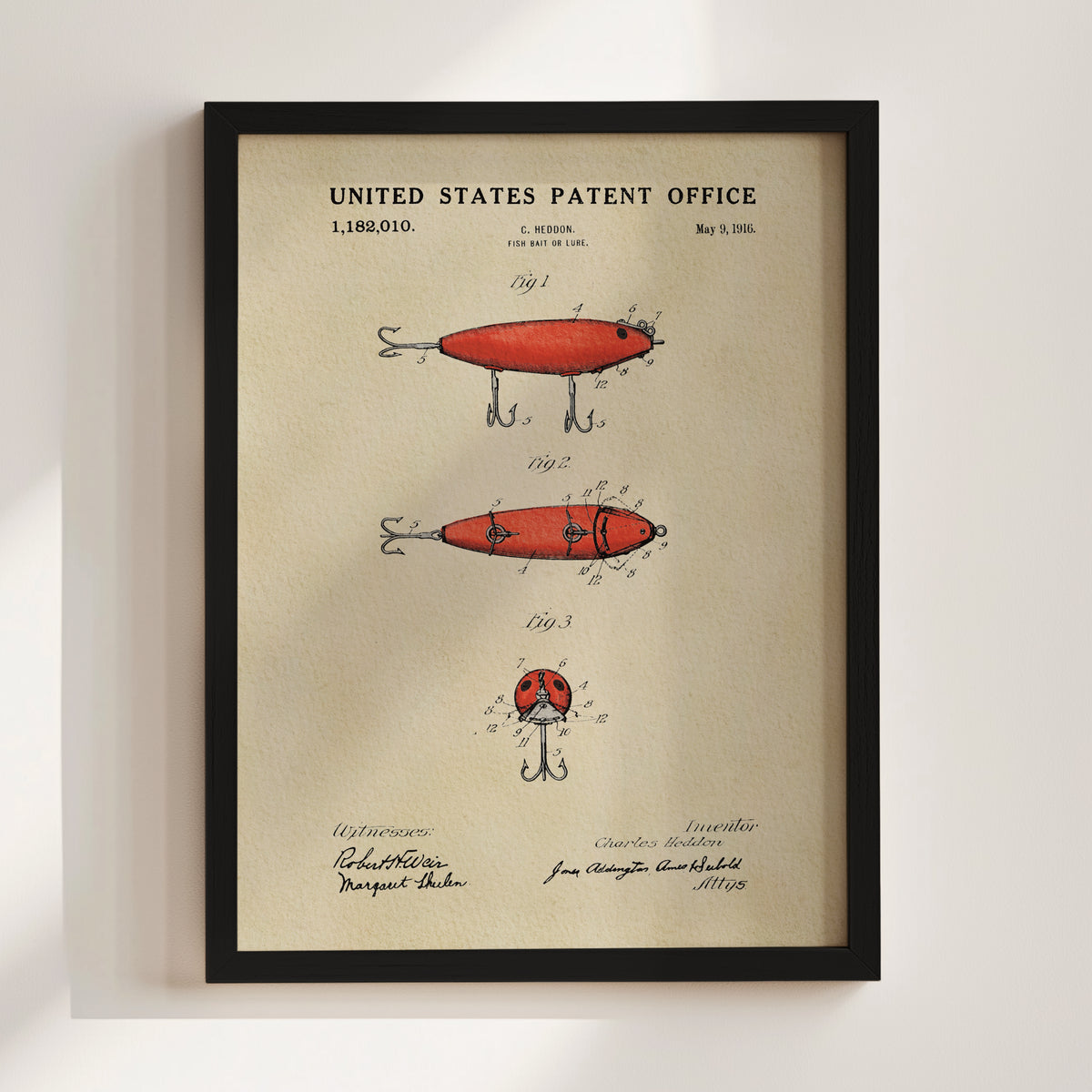 Red Fishing Lure (1916) patent art print