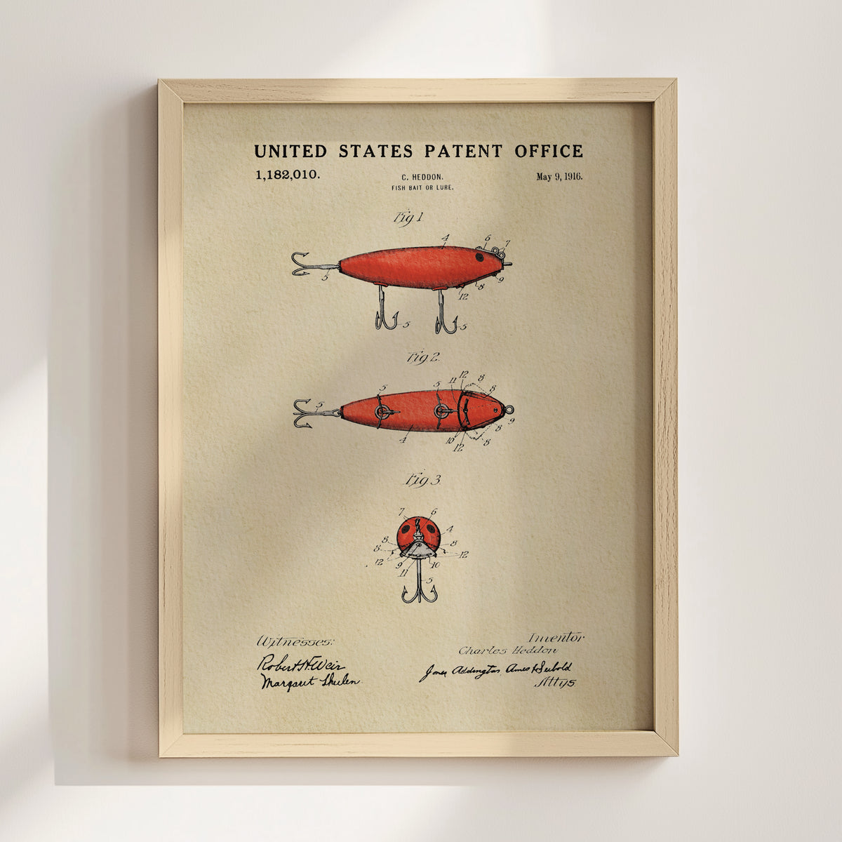 Red Fishing Lure (1916) patent art print
