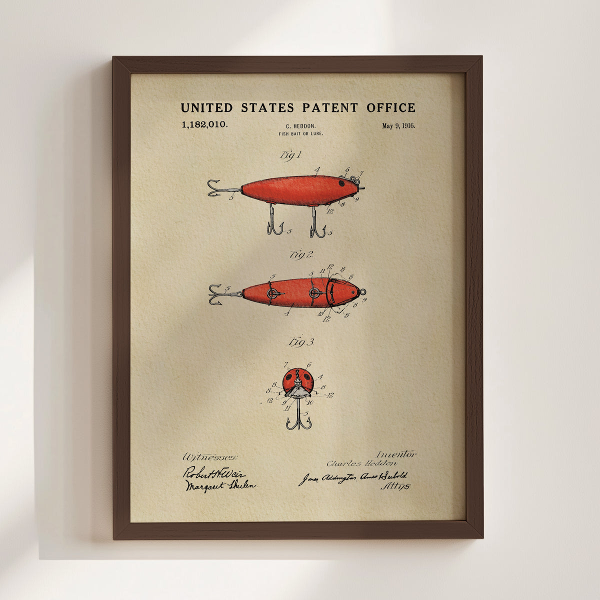Red Fishing Lure (1916) patent art print