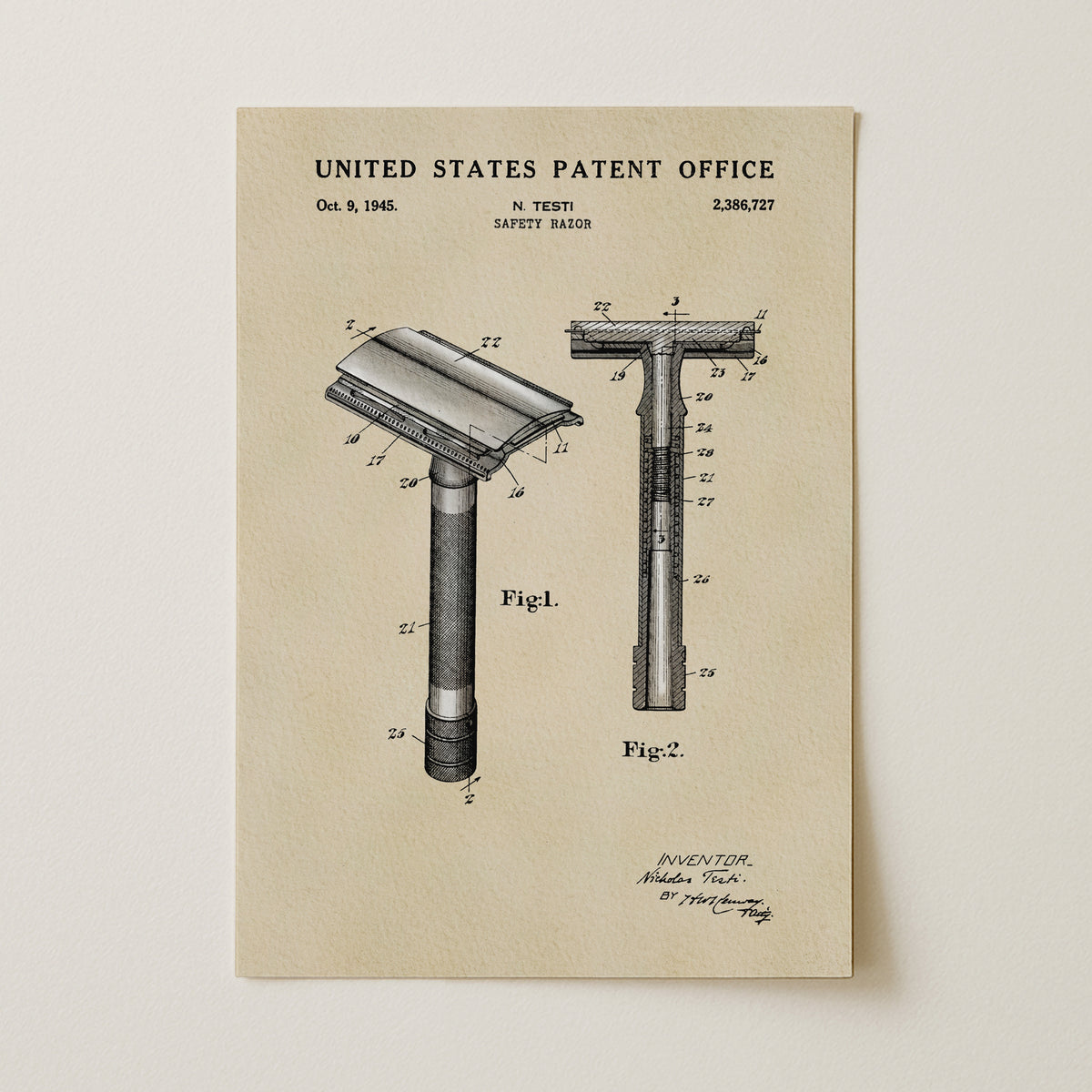Safety Razor (1945) patent art print