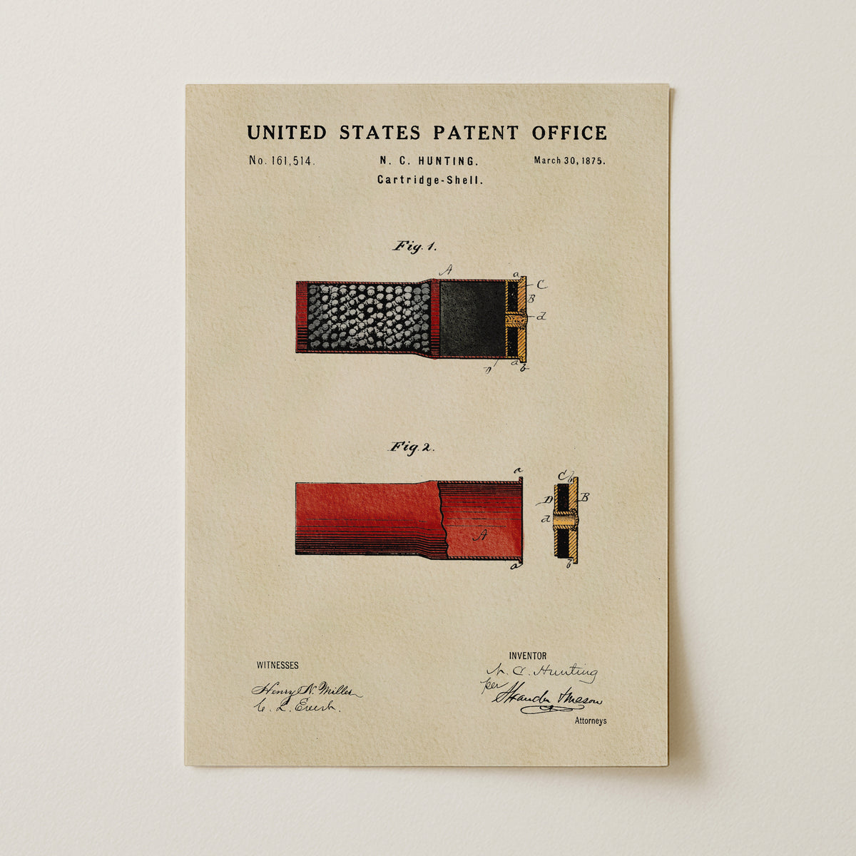 Shotgun Shell Cartridge (1875) patent art print