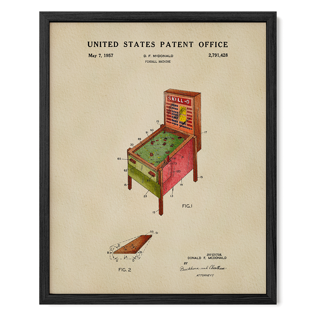 Skill Pinball Machine (1957) patent art print