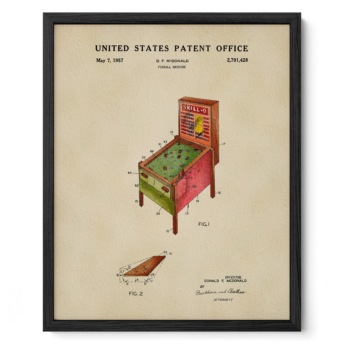 Skill Pinball Machine (1957) patent art print