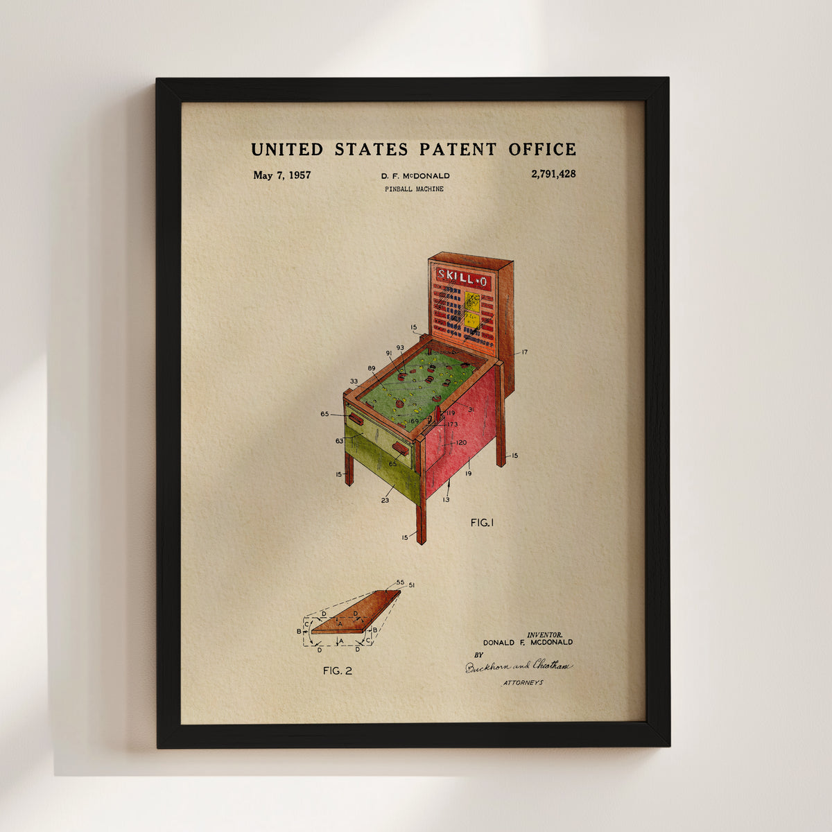 Skill Pinball Machine (1957) patent art print