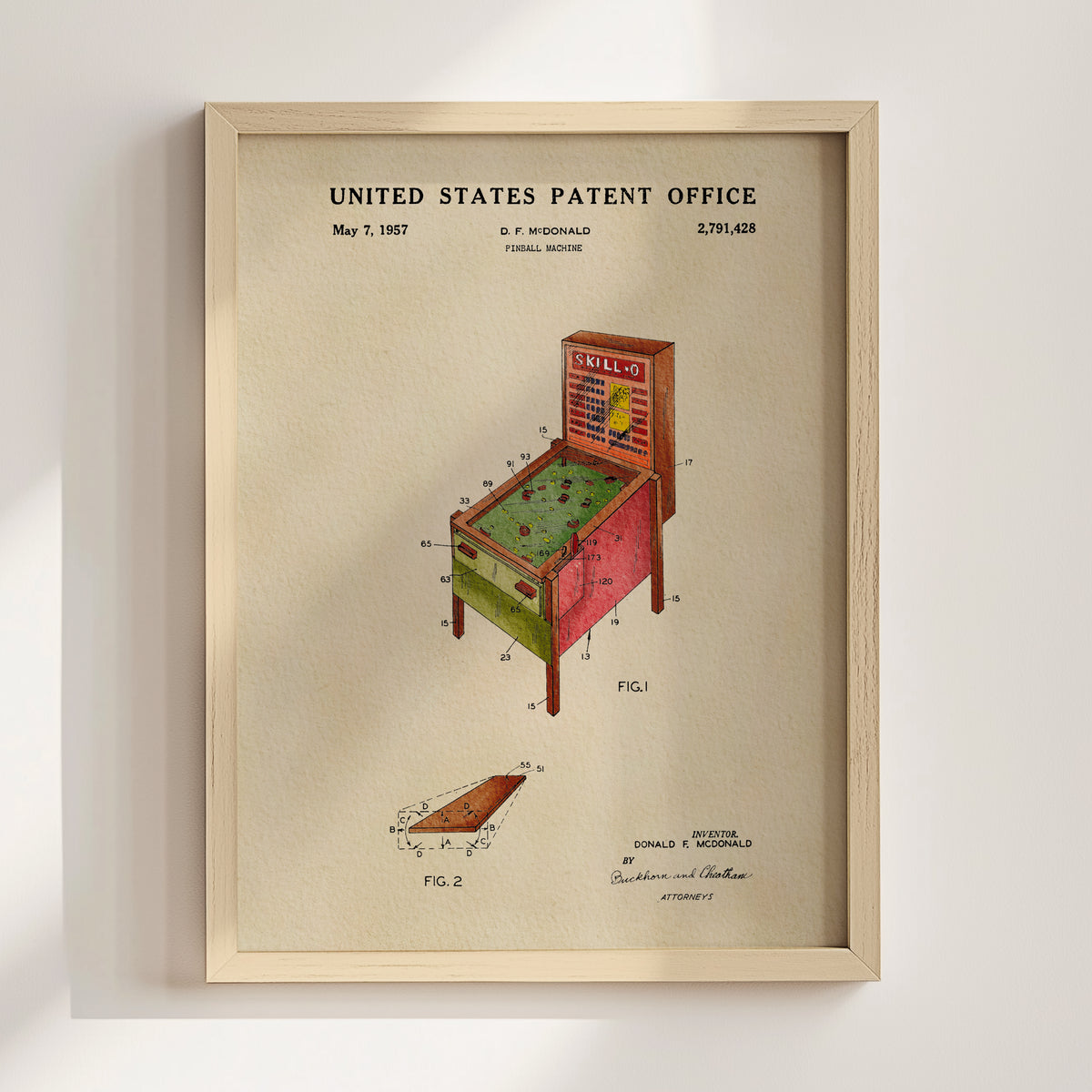 Skill Pinball Machine (1957) patent art print