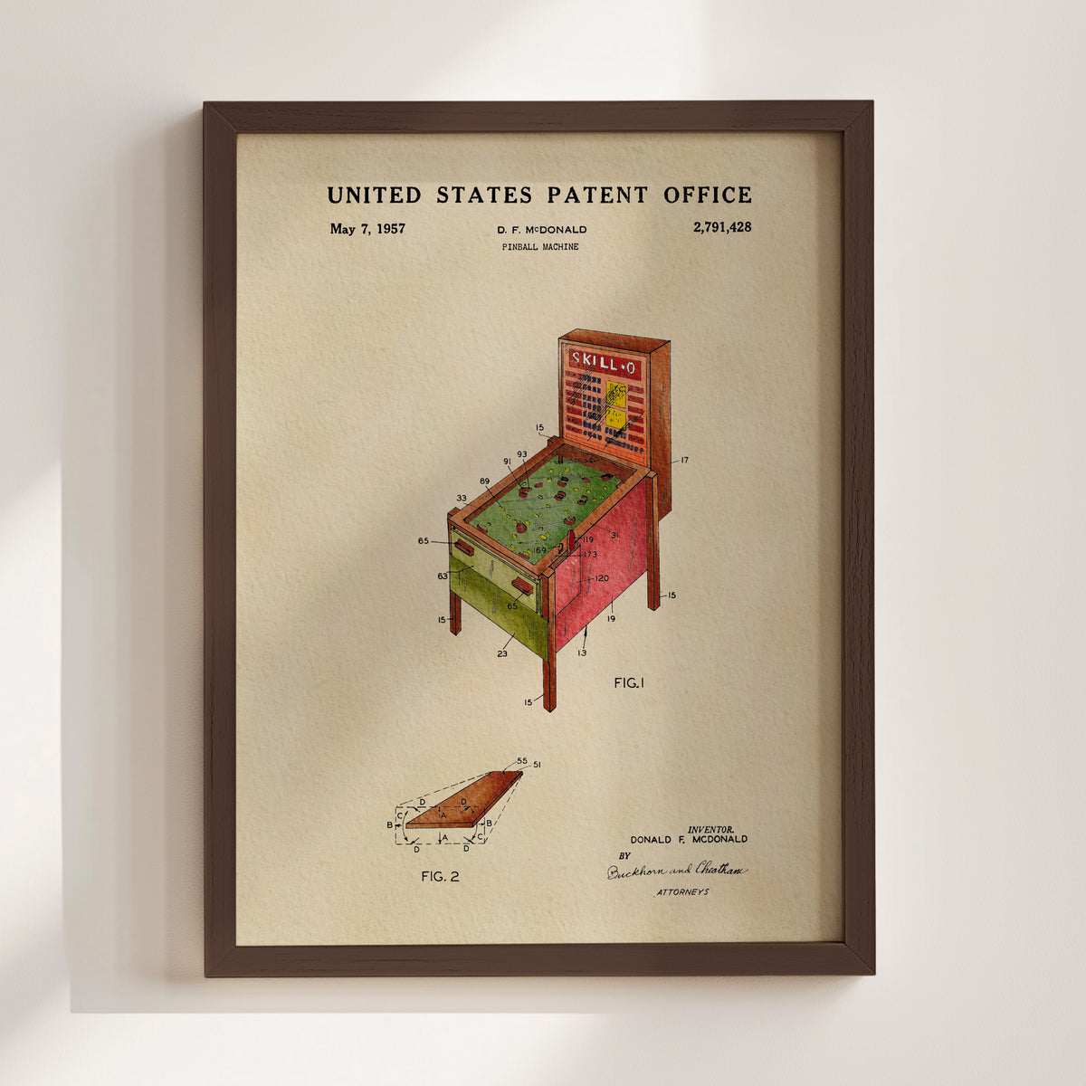 Skill Pinball Machine (1957) patent art print
