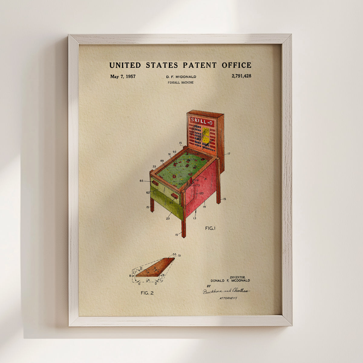Skill Pinball Machine (1957) patent art print