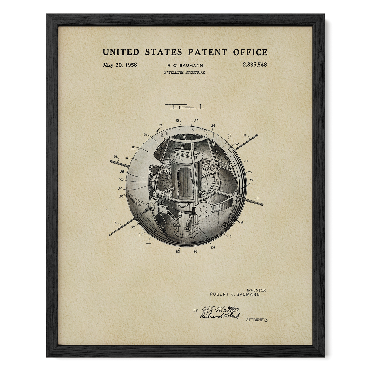Space Satellite (1958) patent art print