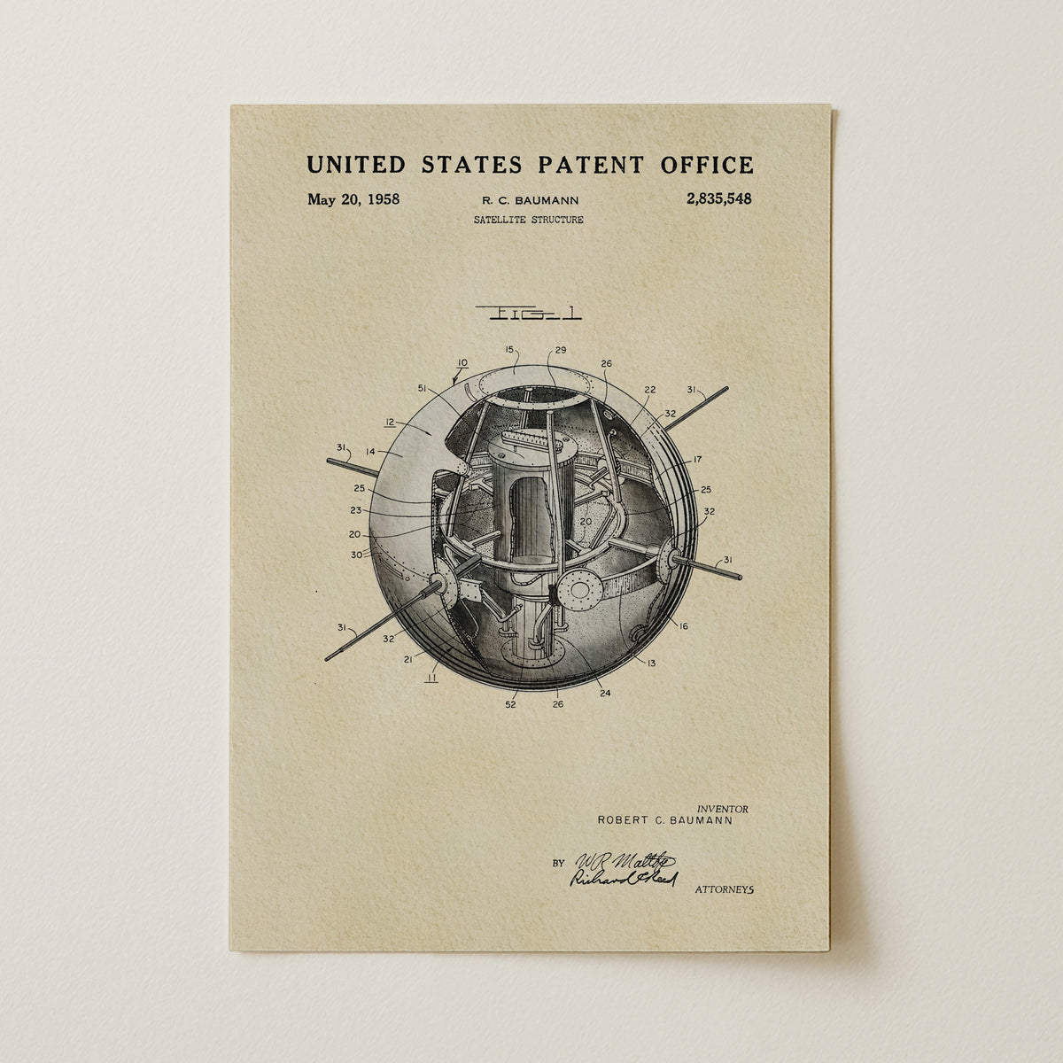 Space Satellite (1958) patent art print