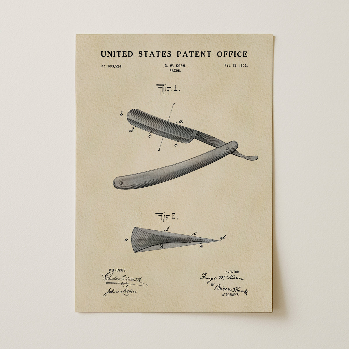 Straight Razor (1902) patent art print