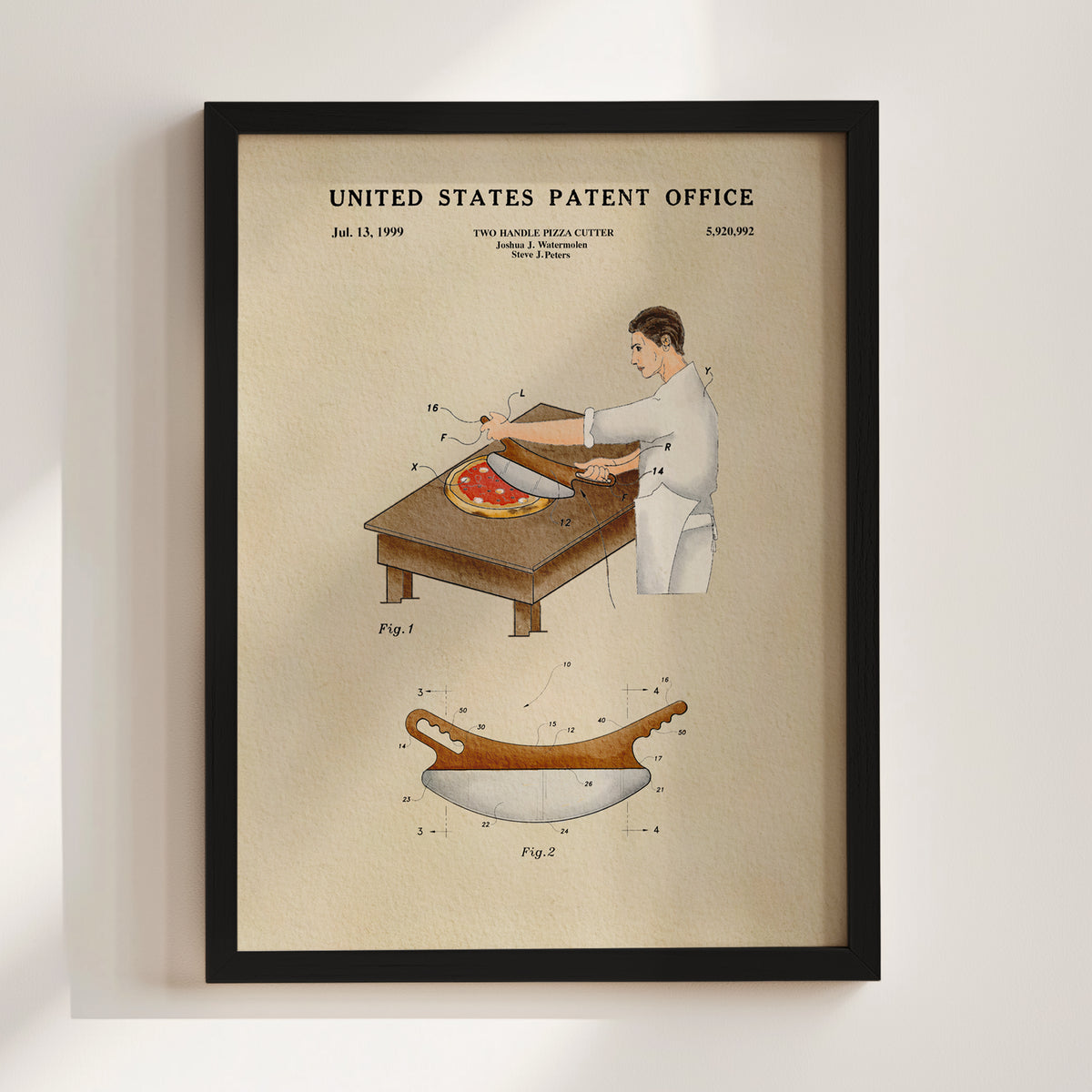 Two Handle Pizza Cutter (1999) patent art print