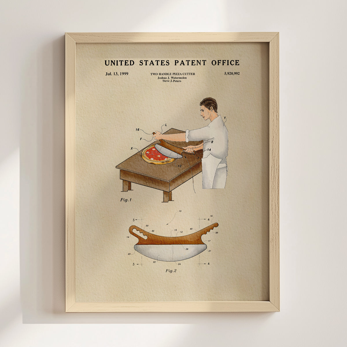 Two Handle Pizza Cutter (1999) patent art print