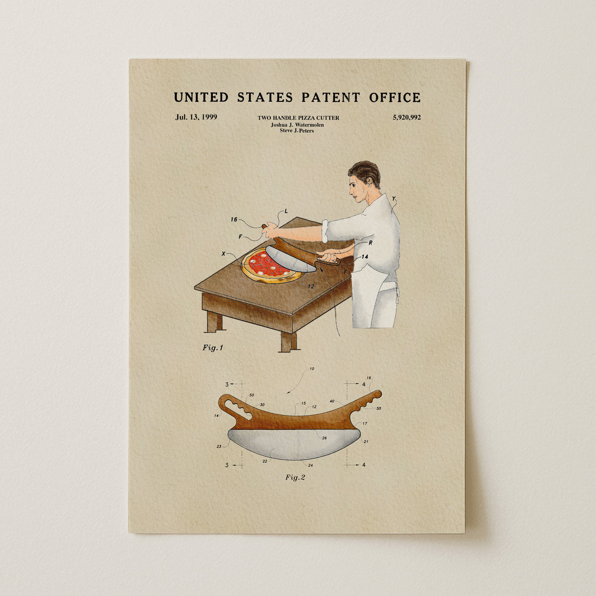 Two Handle Pizza Cutter (1999) patent art print