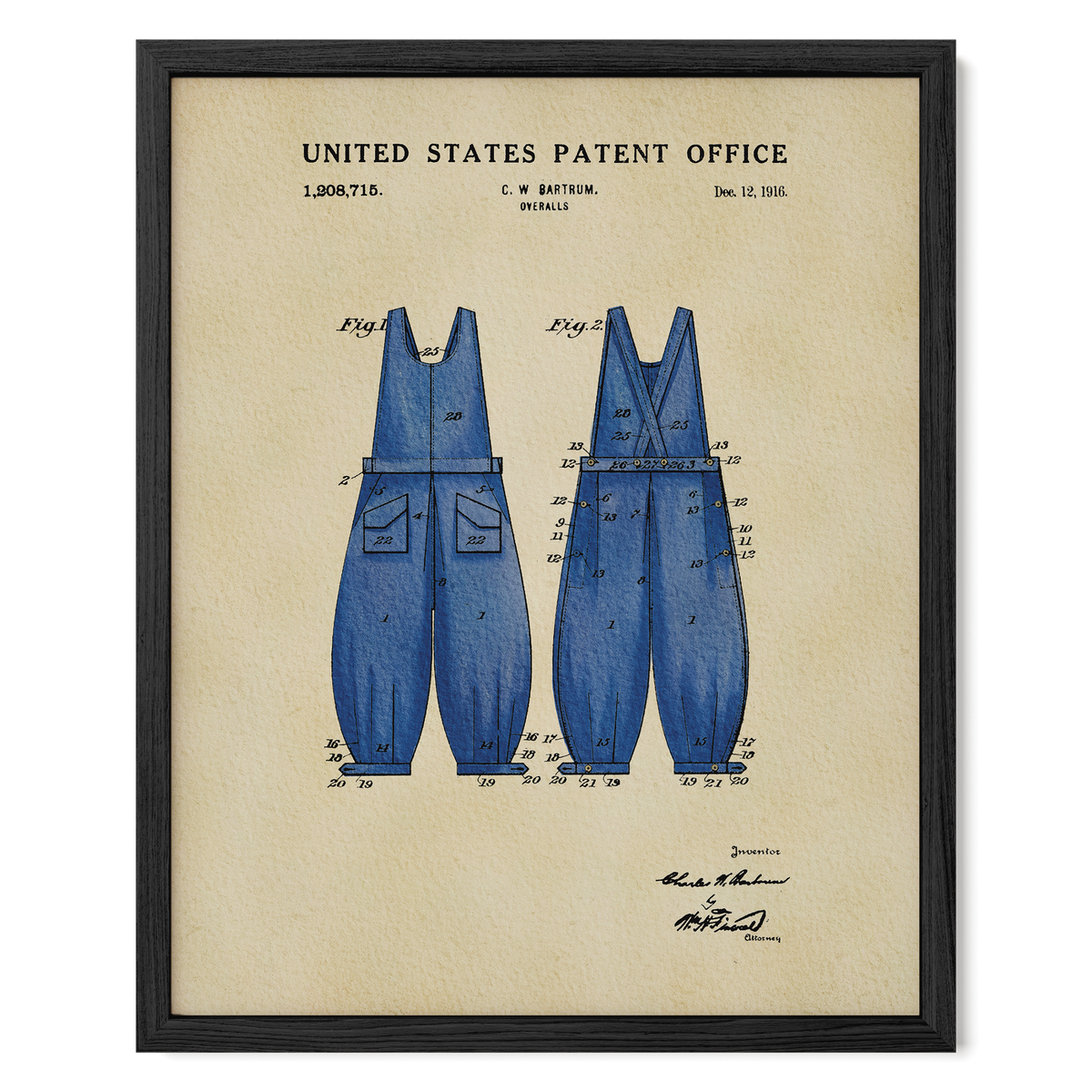 Vintage Overalls (1916) patent art print