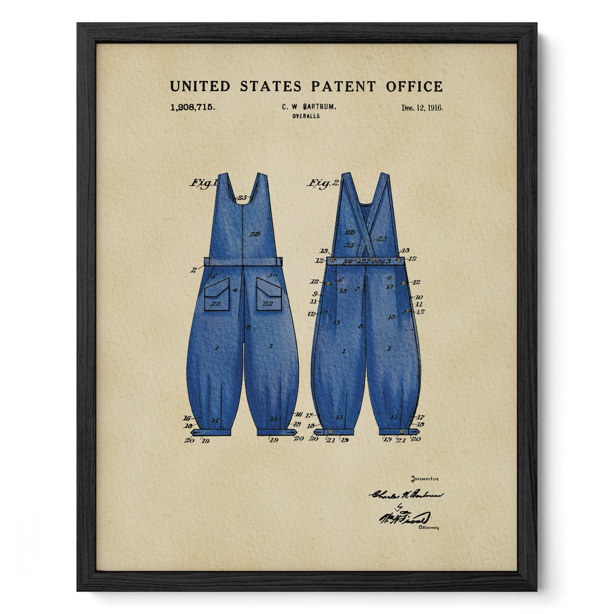 Vintage Overalls (1916) patent art print