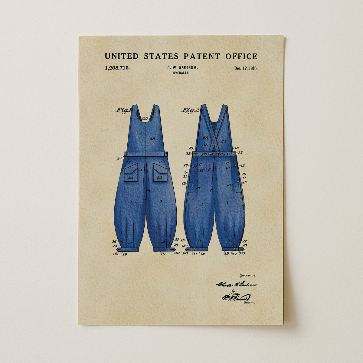Vintage Overalls (1916) patent art print