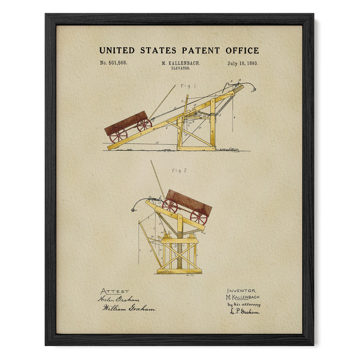 Wagon Elevator (1893) patent art print