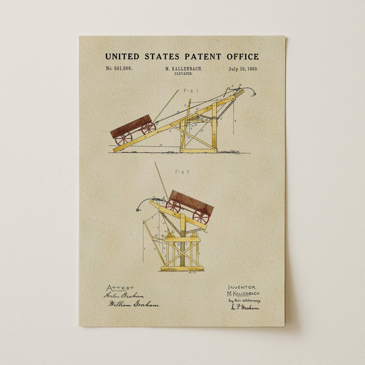 Wagon Elevator (1893) patent art print