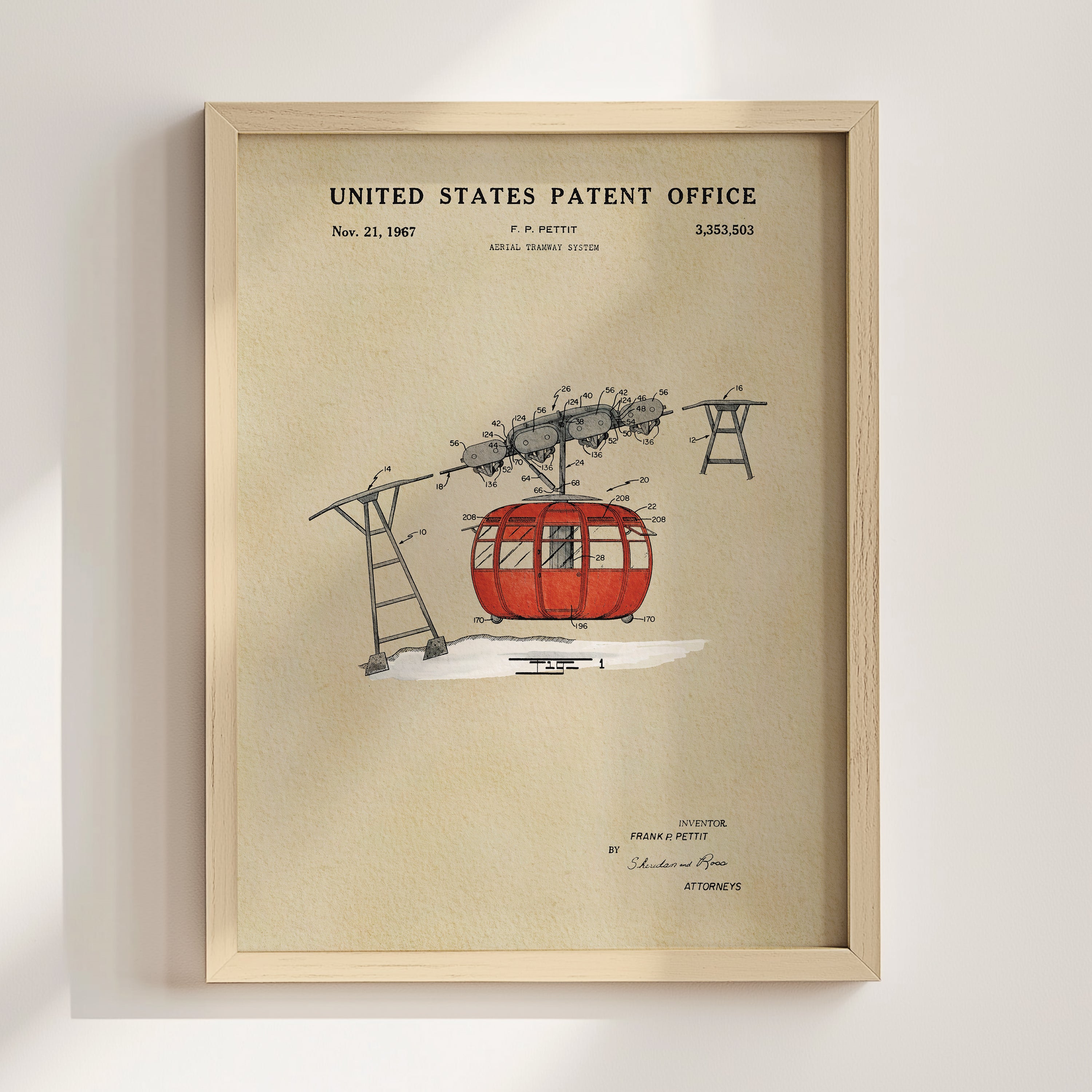 The image is a framed print of a United States patent office patent from Nov. 21, 1967, titled 