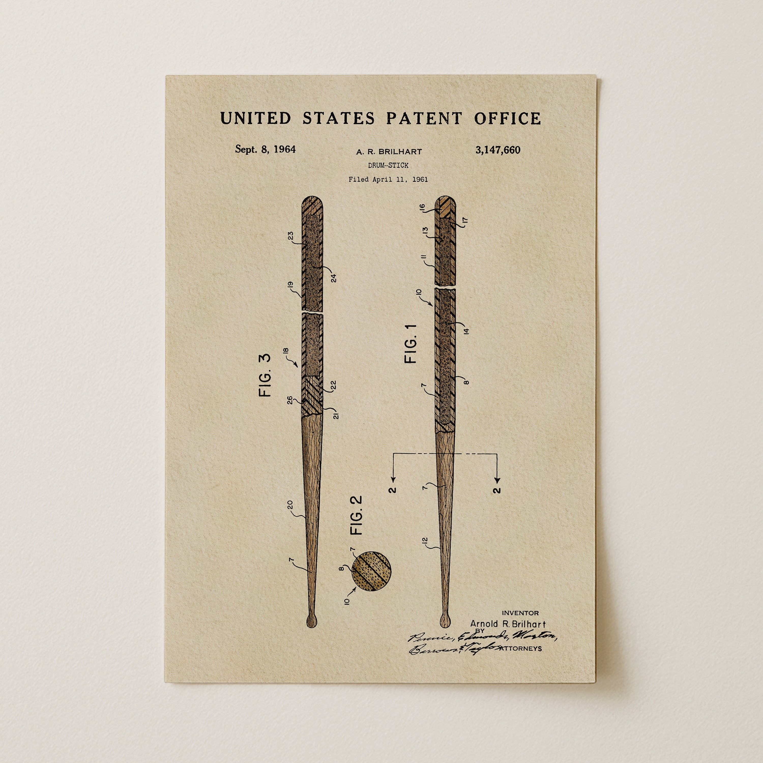 The image is a printed patent drawing of a baseball bat, depicting the design and features of the bat.