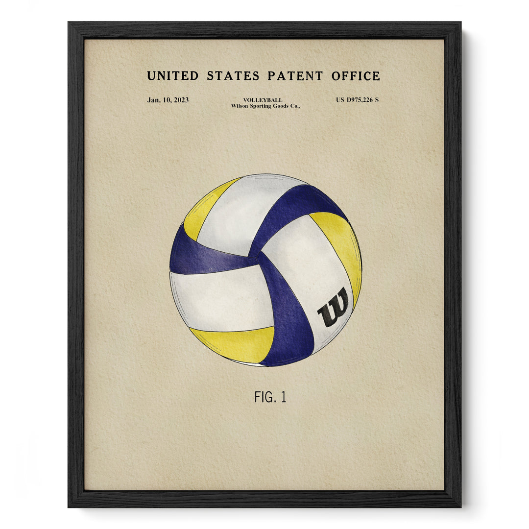 The image is a framed print of a volleyball patent from the United States Patent Office, dated January 10, 2023.
