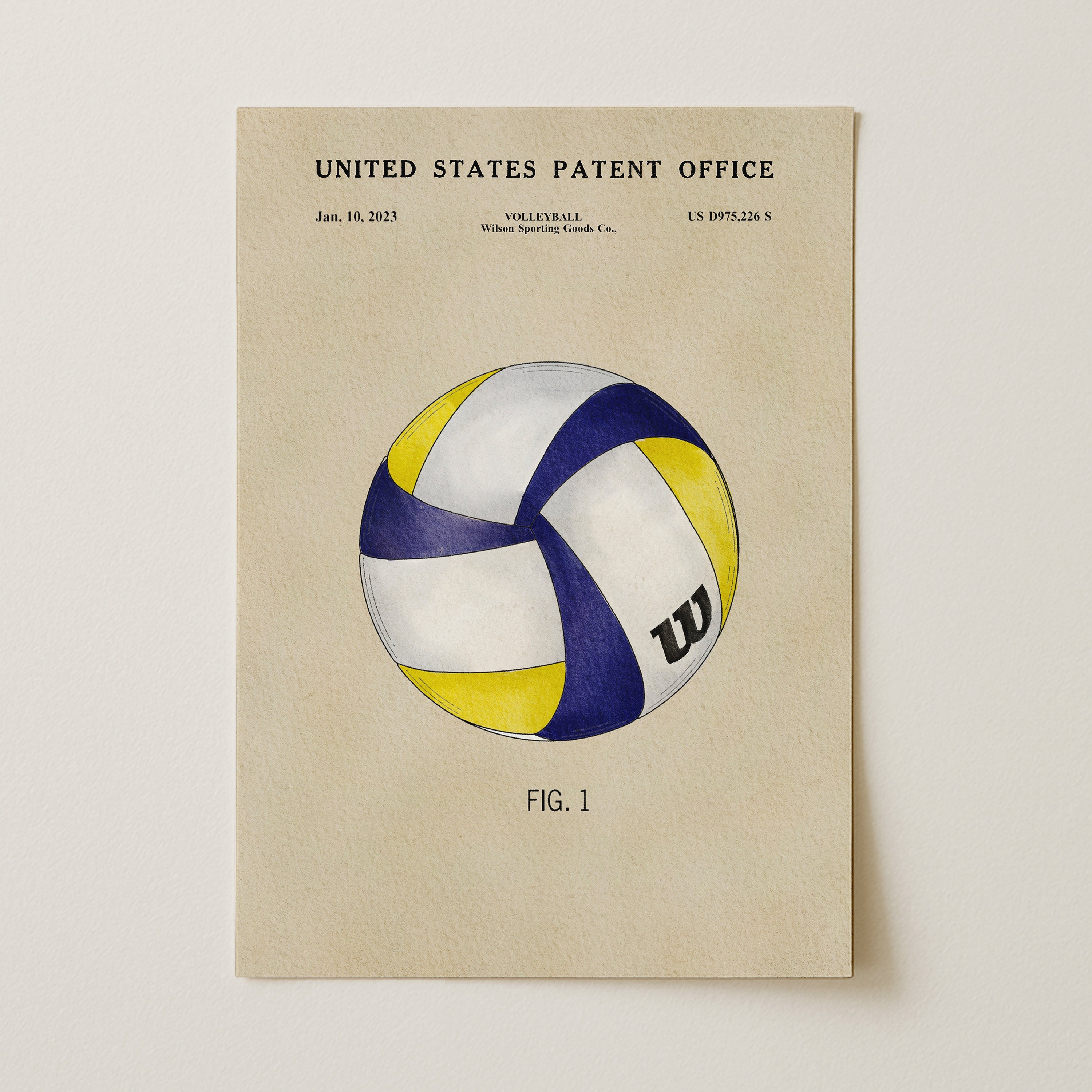 The image is a patent application for a volleyball, dated January 10, 2023, and was filed by Wilson Sporting Goods Co.