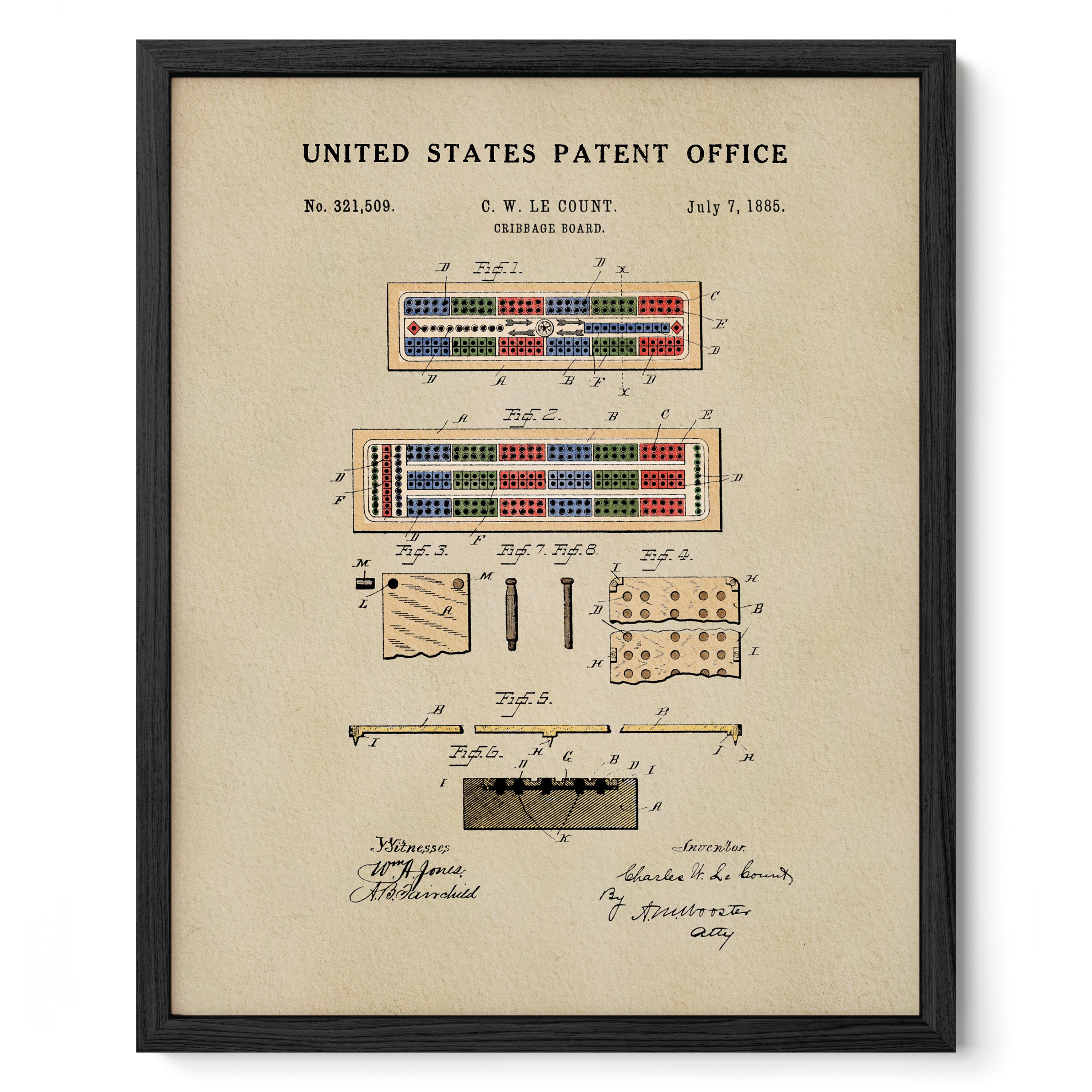 The image is a framed patent drawing from the United States Patent Office, depicting a crossword puzzle board with various colored squares.