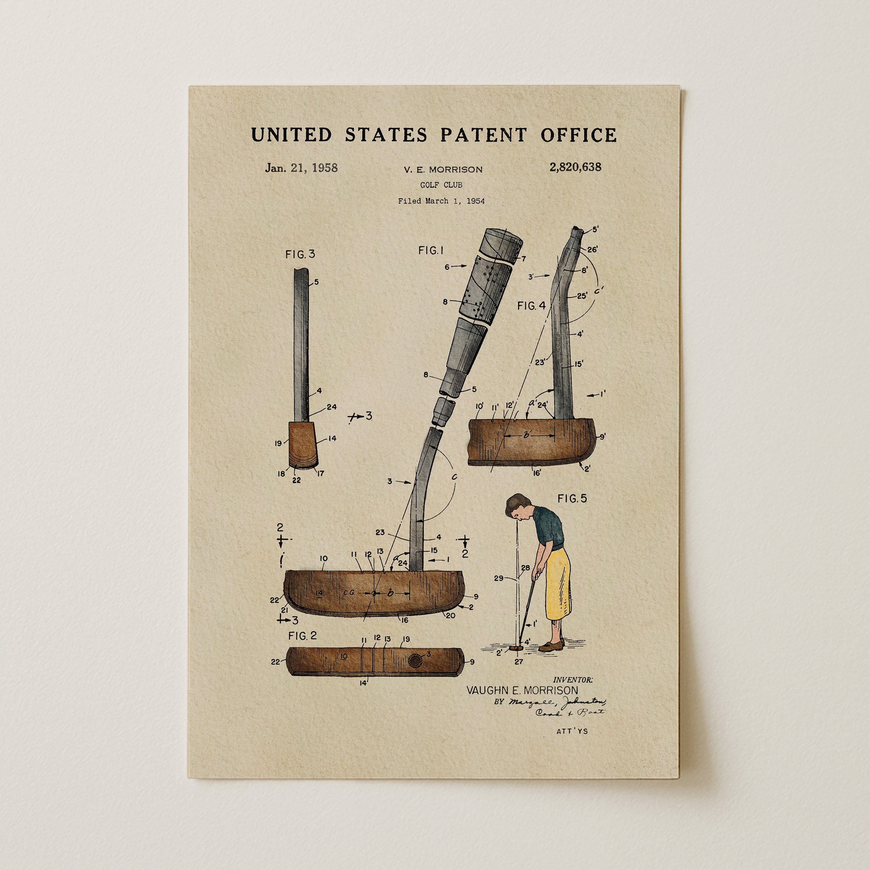 The image is a patent drawing from the United States Patent Office, depicting a man using a tool to dig a hole.