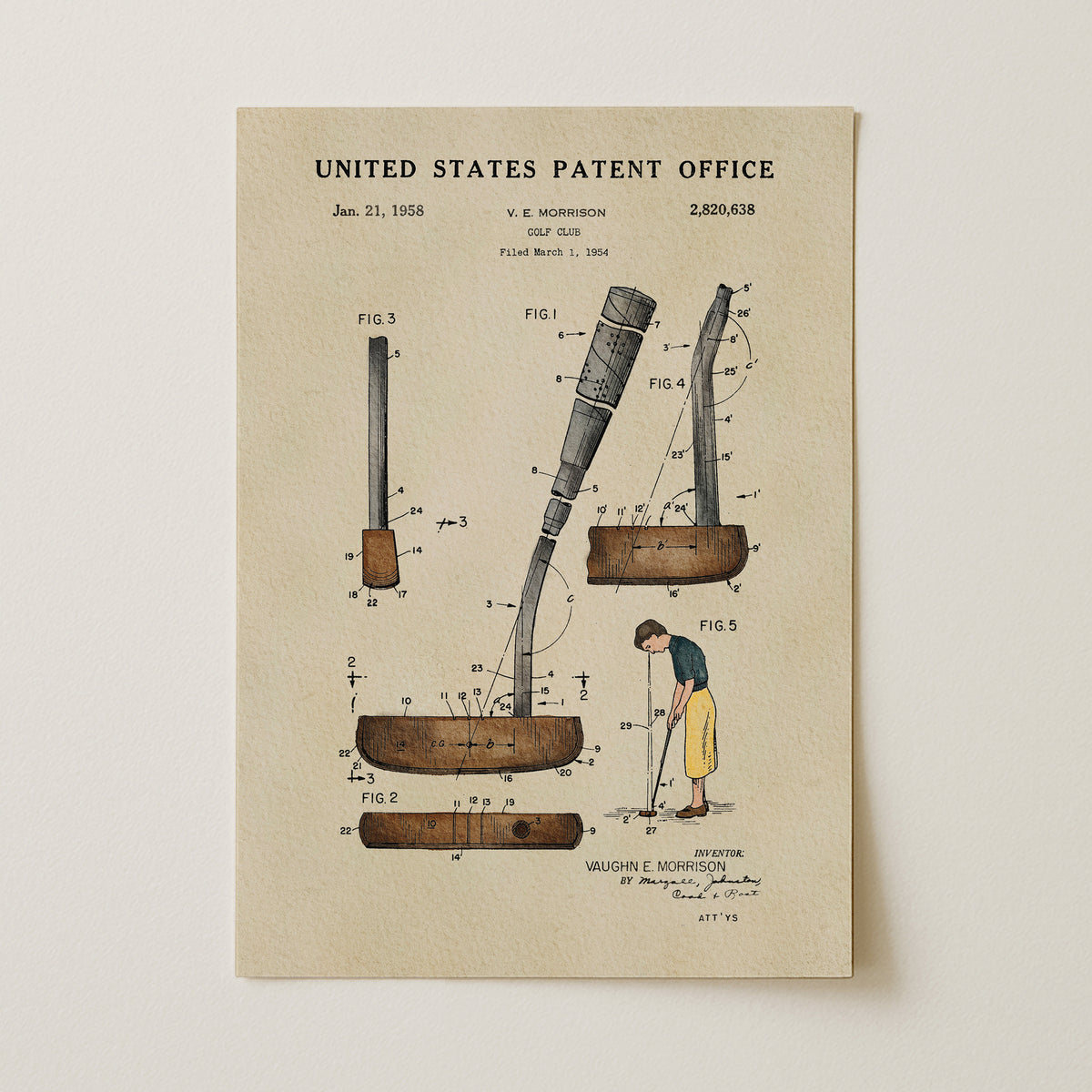 The image is a patent drawing from the United States Patent Office, depicting a man using a tool to dig a hole.