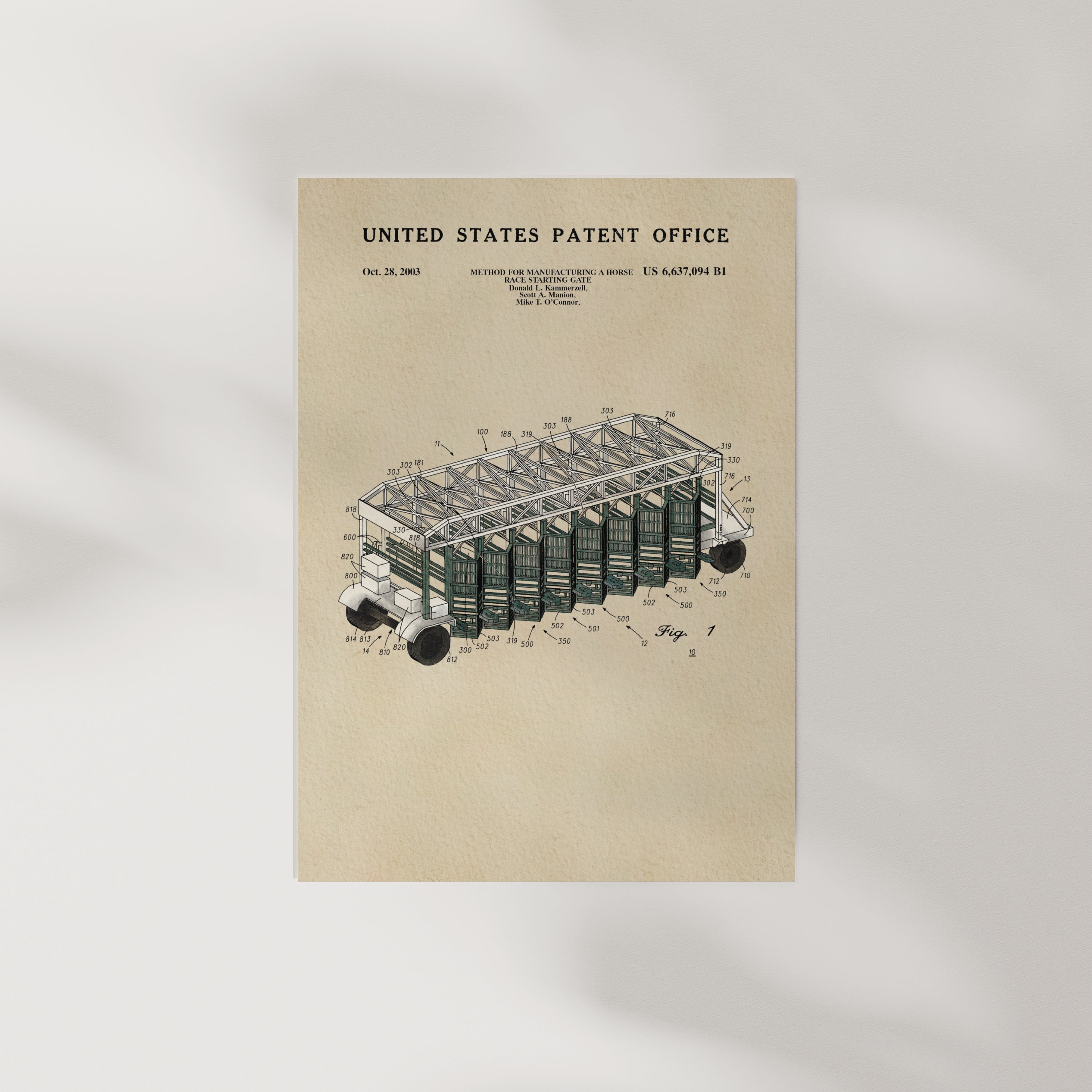 The image is a vintage United States patent office drawing depicting a structure with multiple levels and a roof.