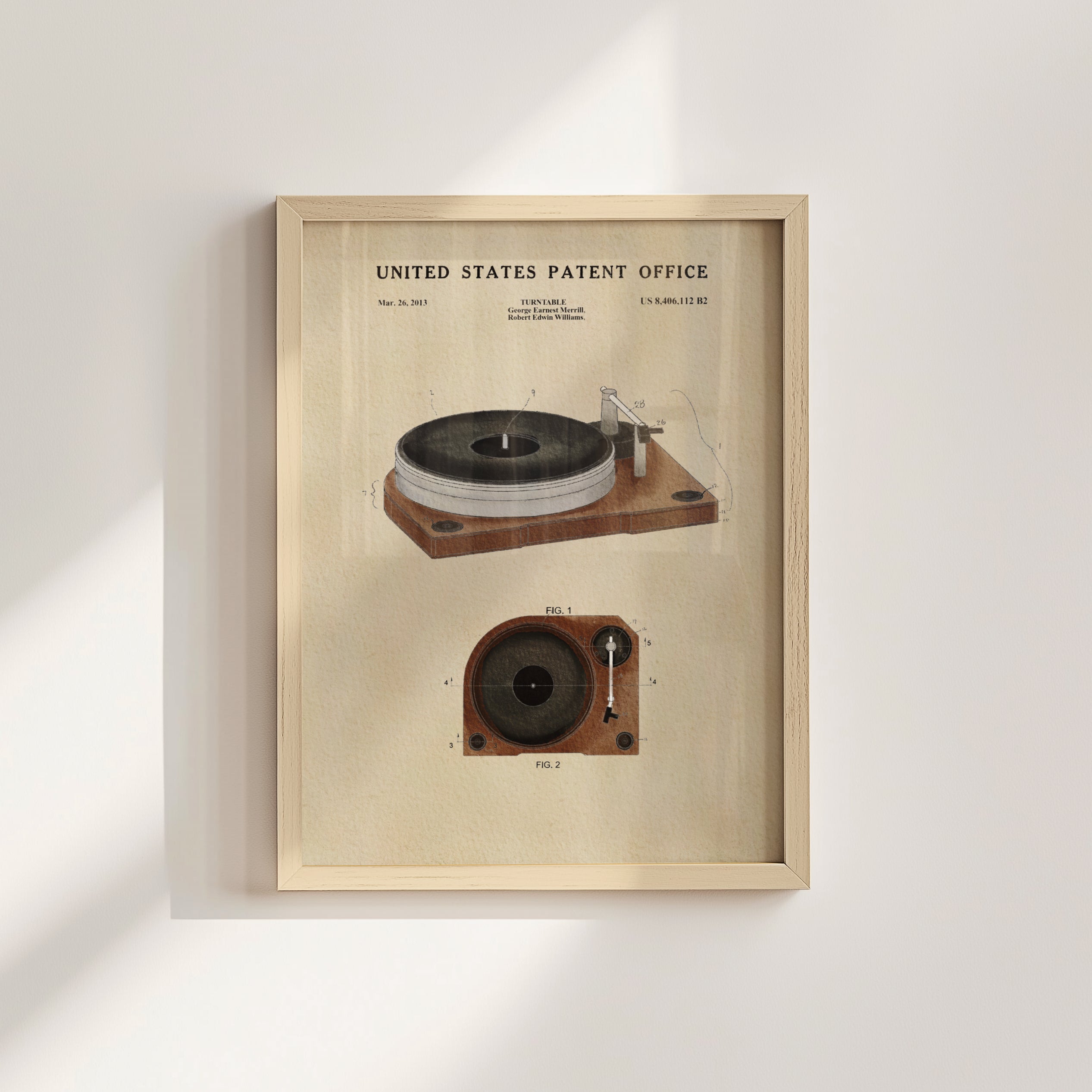 The image is a framed patent drawing of a turntable, depicting the design and features of the turntable.
