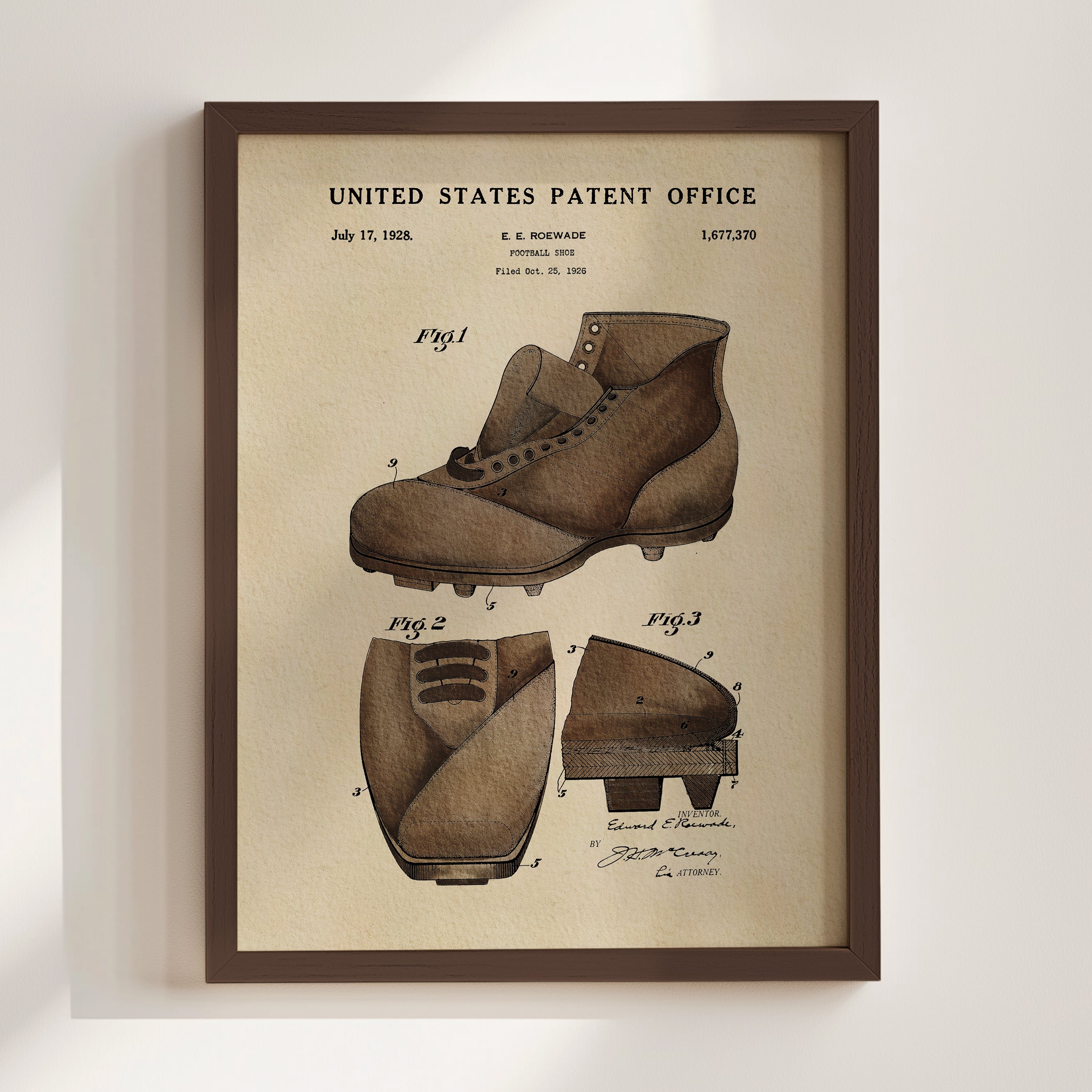 The image is a framed patent drawing depicting a pair of shoes, likely from the early 20th century.