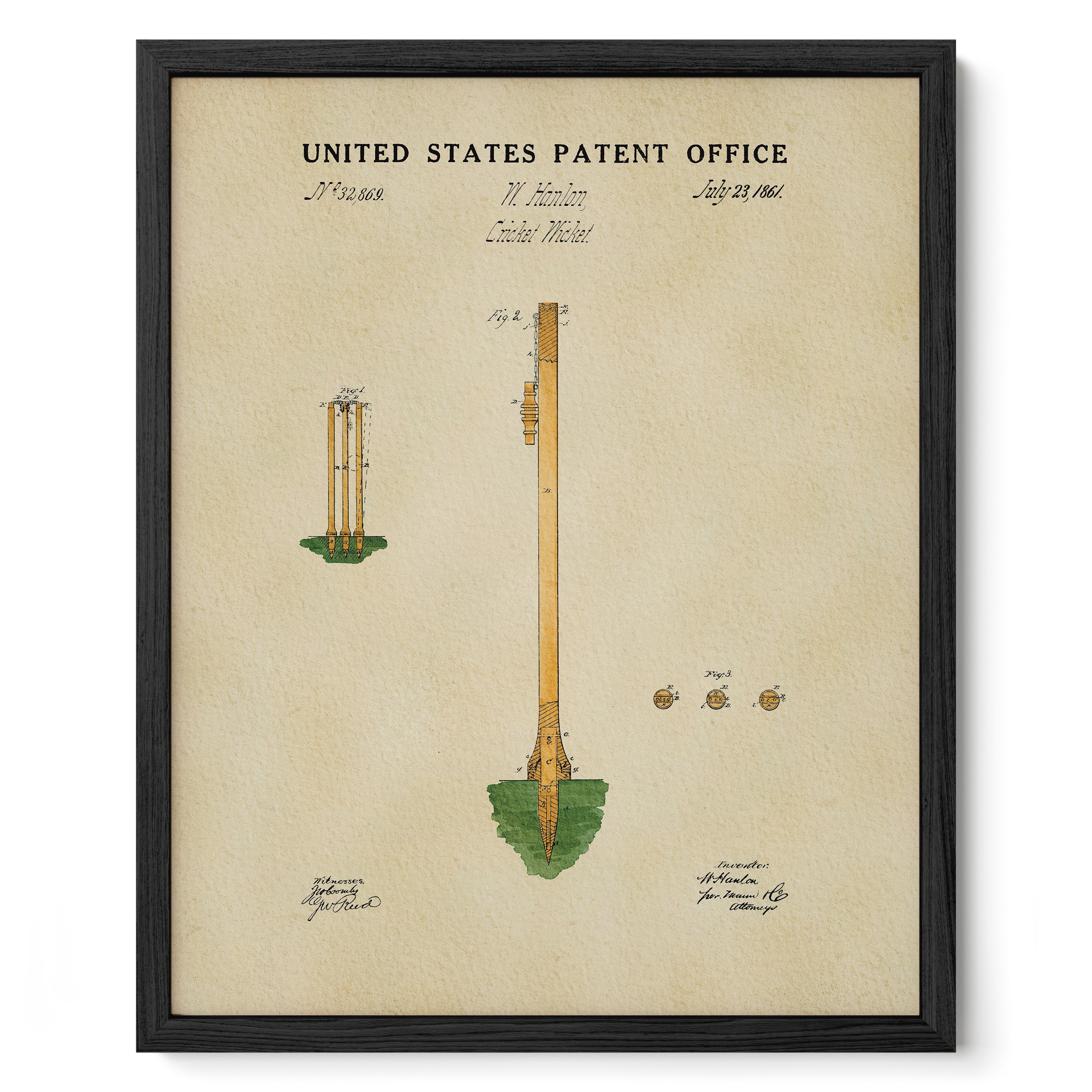 The image is a framed print depicting a United States patent office from July 23, 1963.