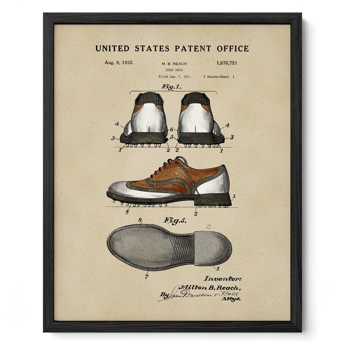 The image is a framed patent drawing depicting a pair of shoes, likely from the early 20th century.