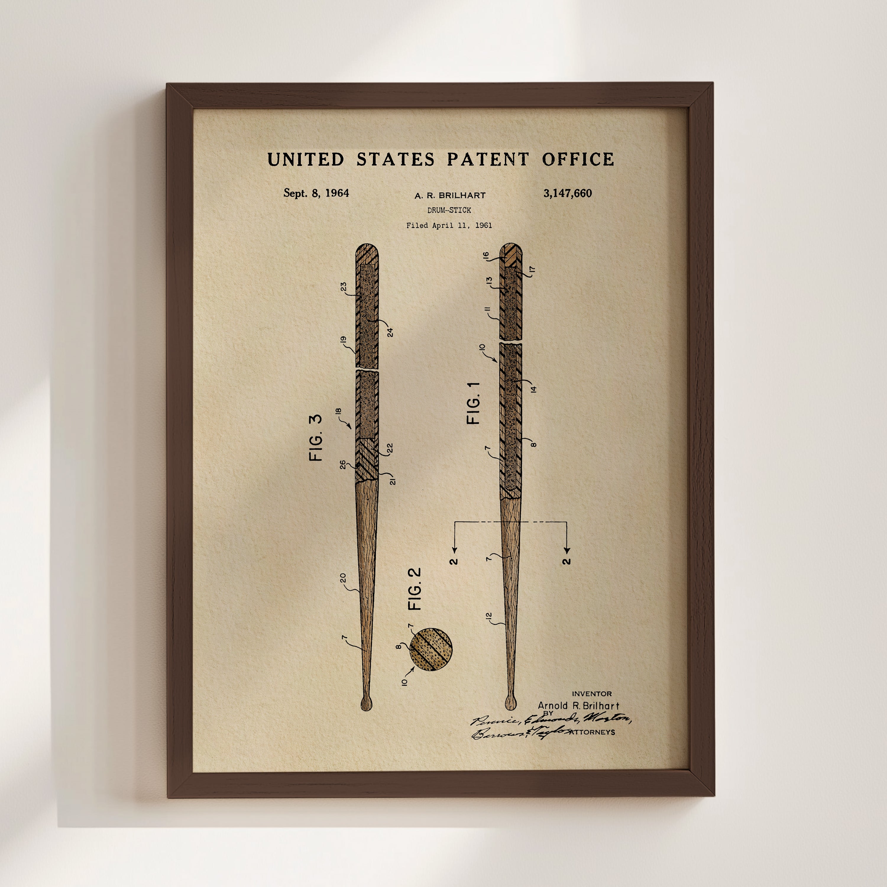 The image is a framed patent drawing depicting a baseball bat and ball, with the title 