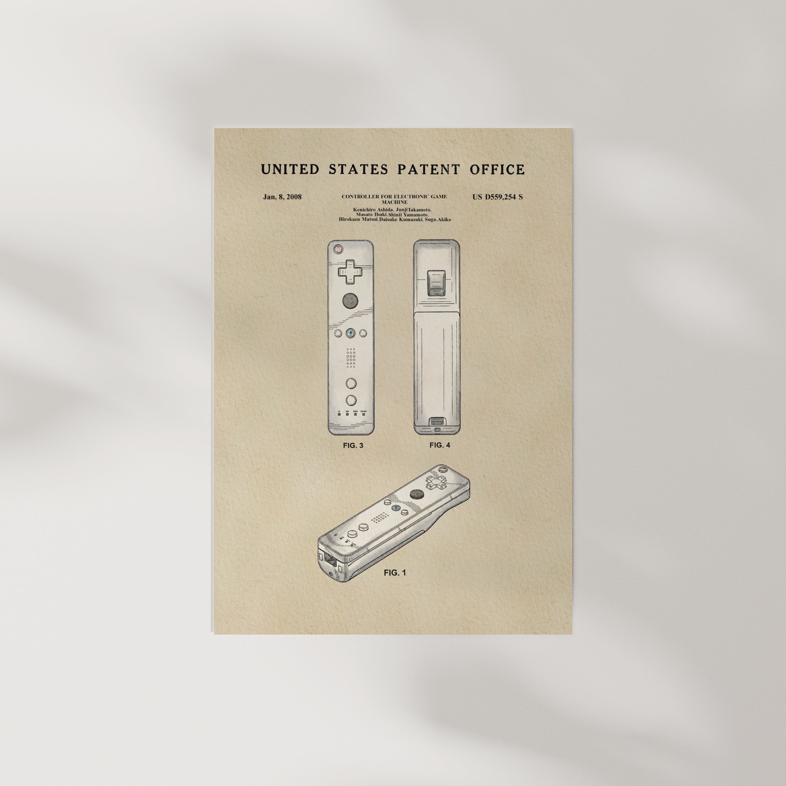 The image is a patent drawing of a Wii remote, depicting two different designs of the controller.