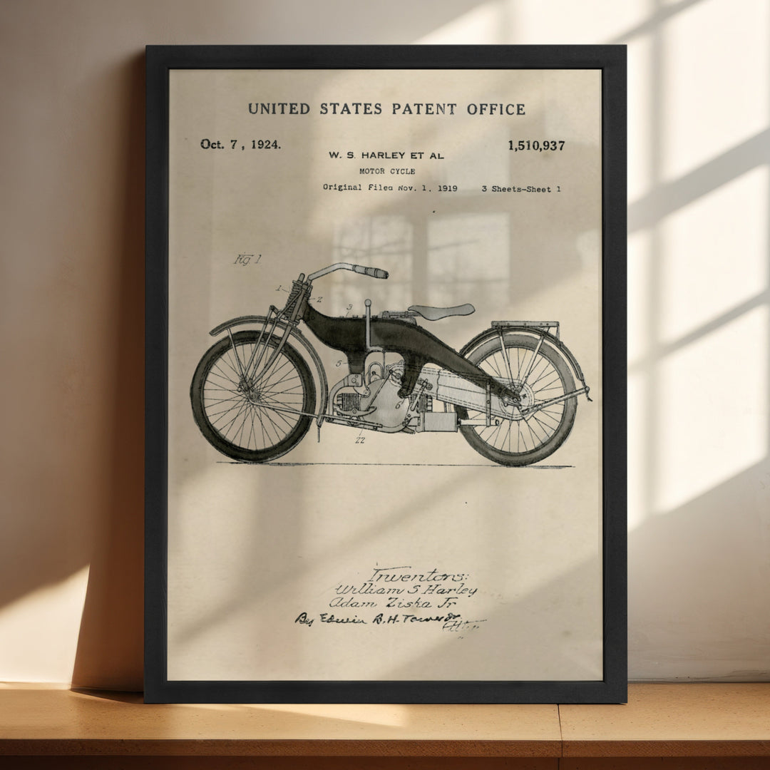 Framed Motorcycle Patent | Watercolor Patent Art – Timeless Patents