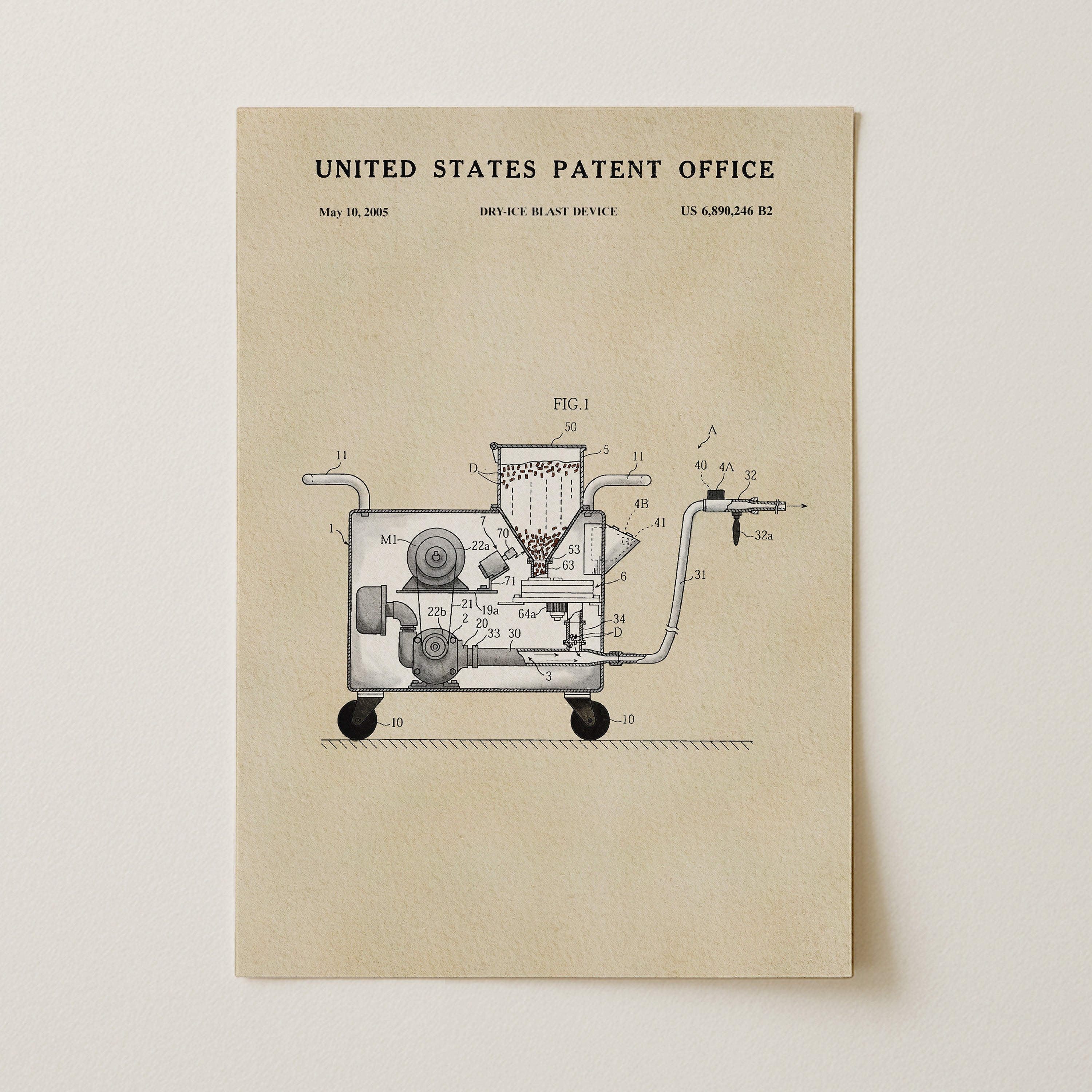 The image is a patent drawing from the United States Patent Office, depicting a machine or device with various components and parts.