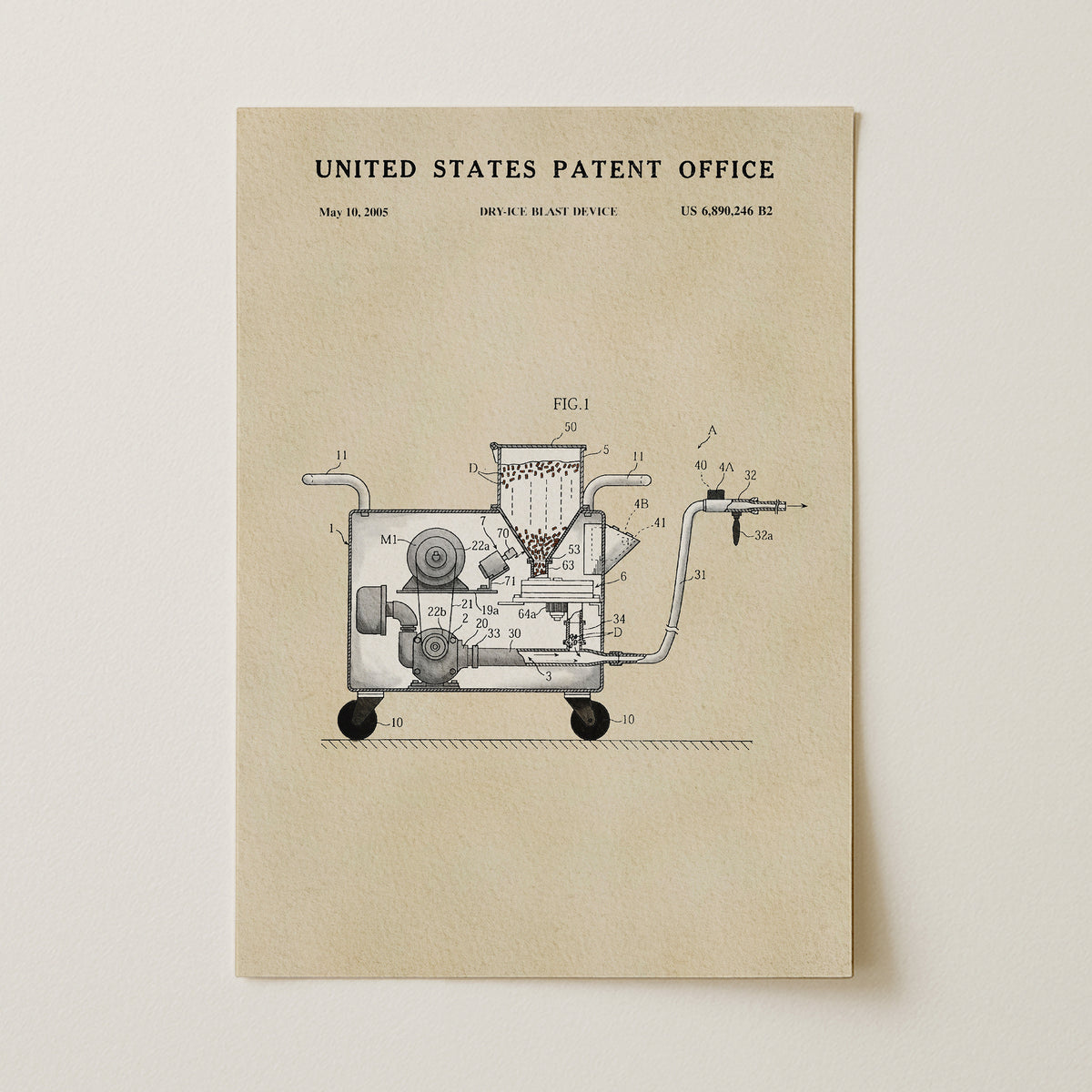 The image is a patent drawing from the United States Patent Office, depicting a machine or device with various components and parts.