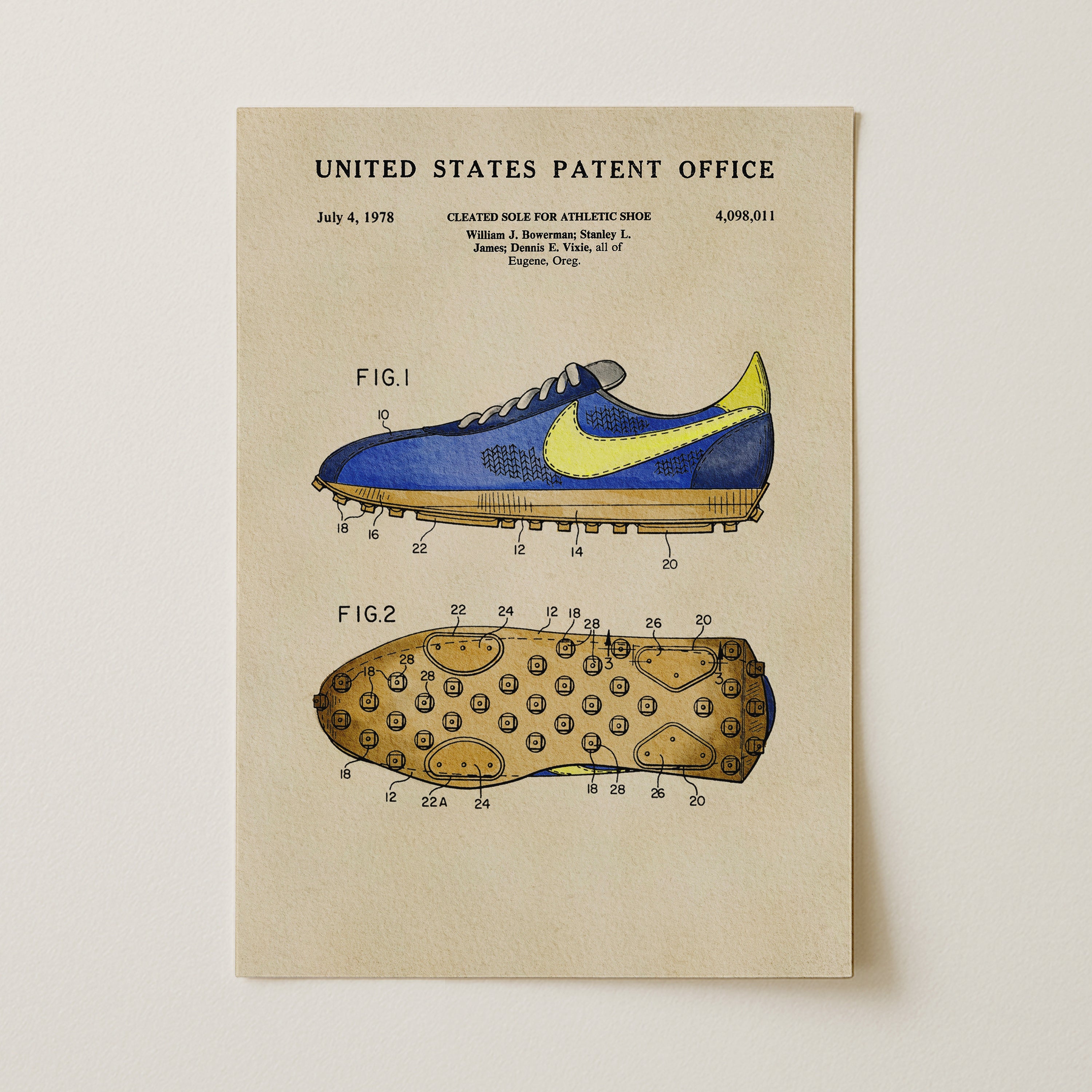 The image is a patent drawing of a Nike athletic shoe, depicting the design and features of the shoe in a detailed manner.