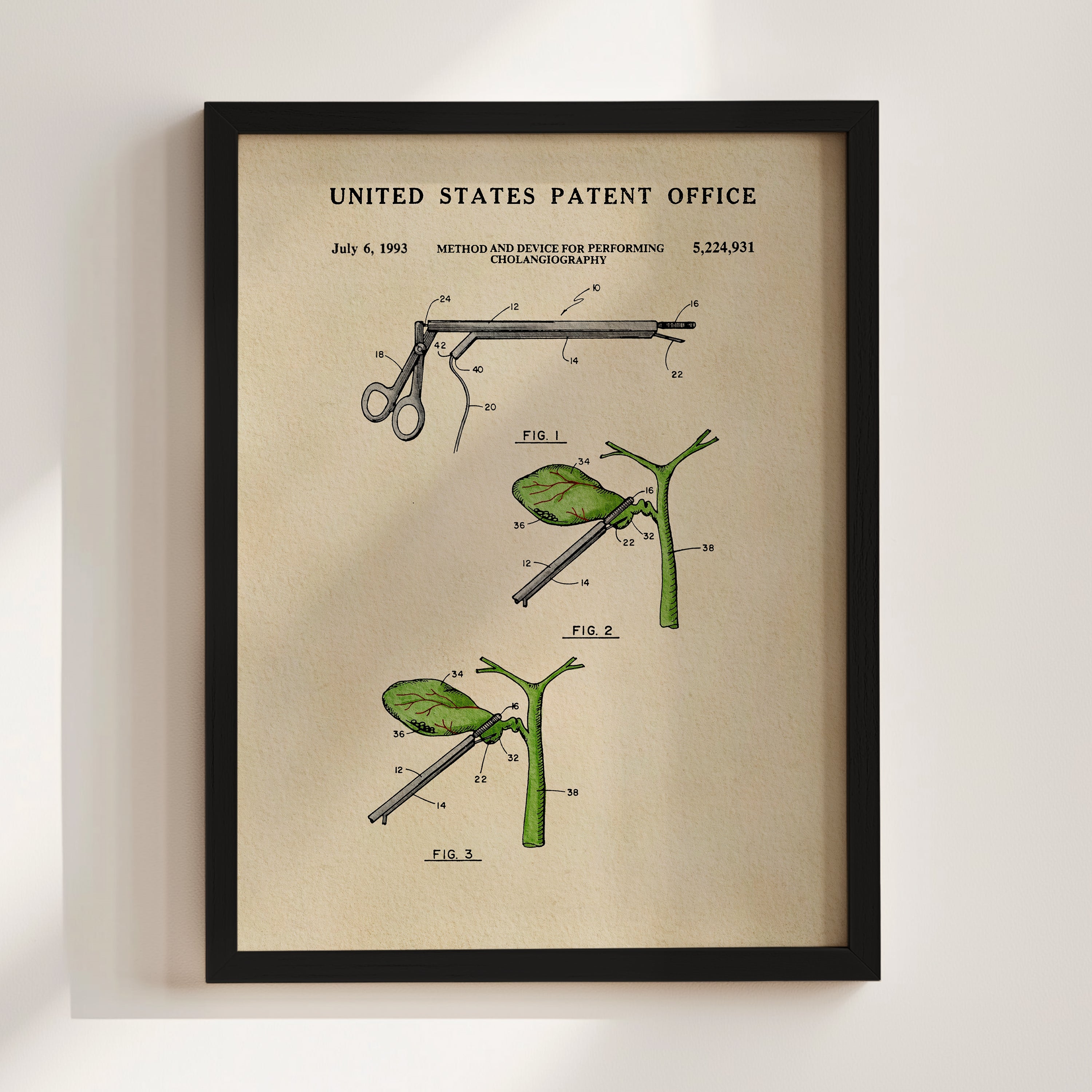 The image is a framed patent illustration depicting a medical device, specifically a surgical tool, with detailed technical drawings and labels.