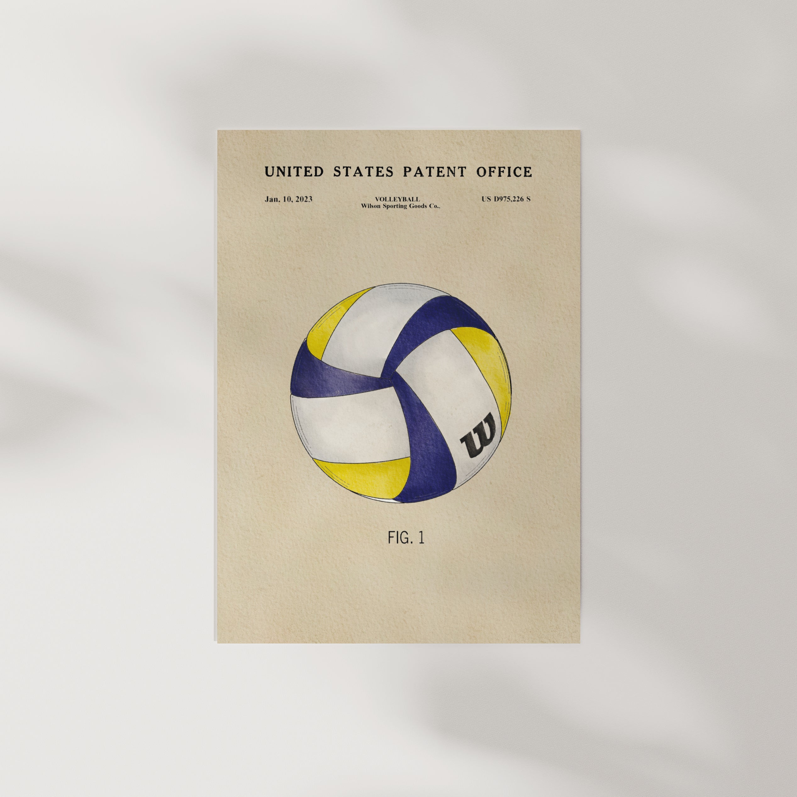 The image is a patent application for a volleyball, dated January 10, 2023, and issued by the United States Patent Office.