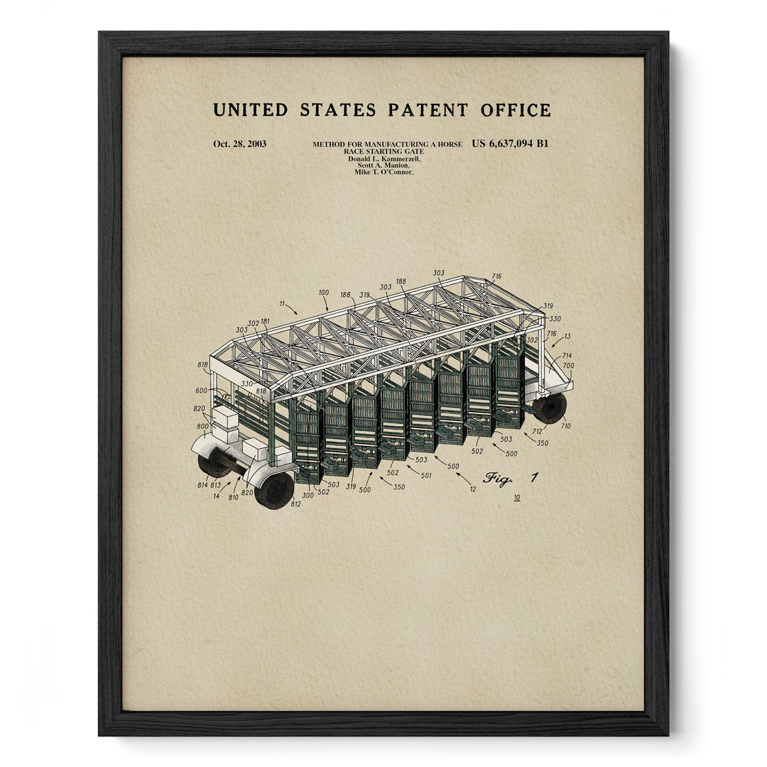 The image is a framed patent drawing depicting a vehicle with a unique design, likely a car or a train.