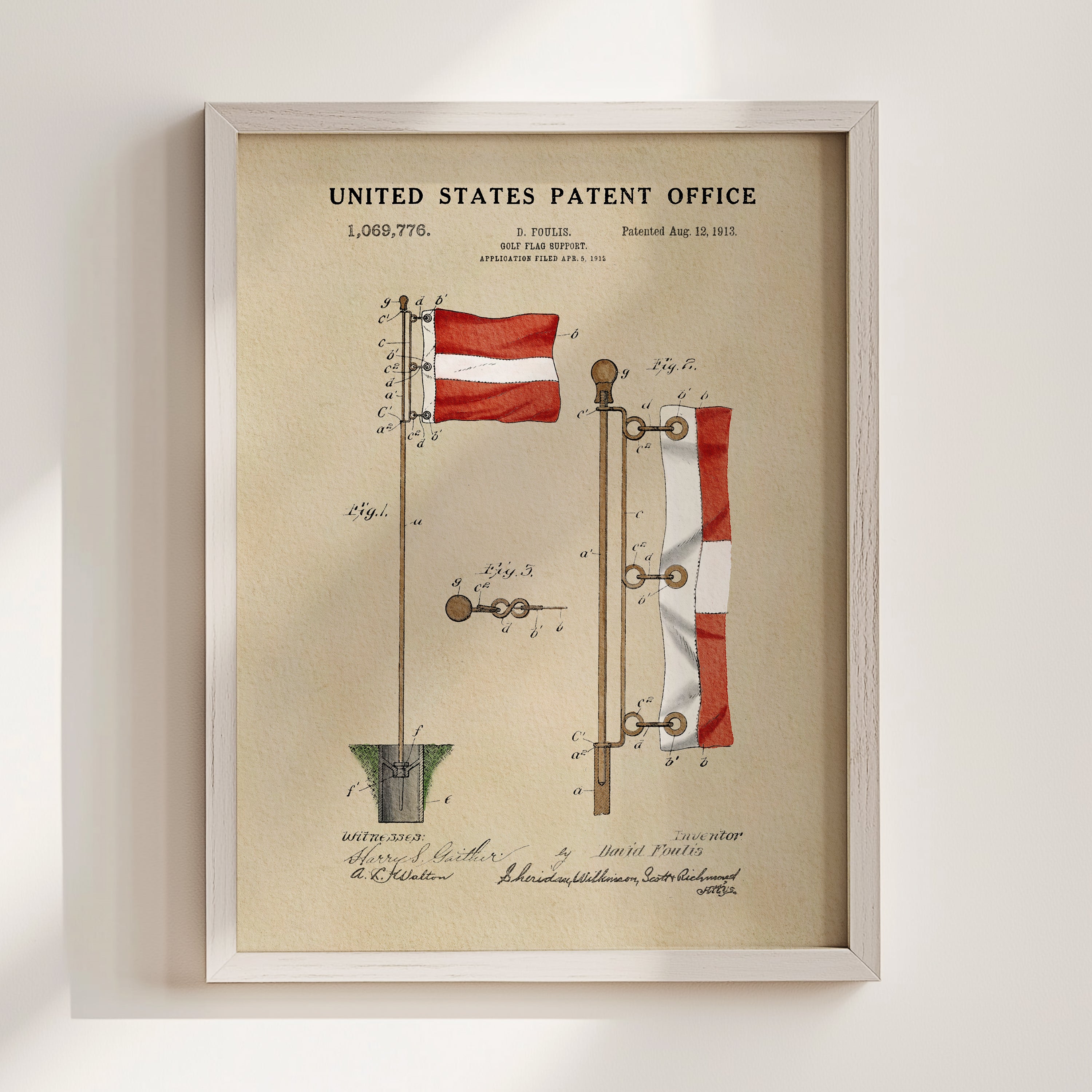 The image is a framed patent drawing depicting a flagpole with a flag attached to it.