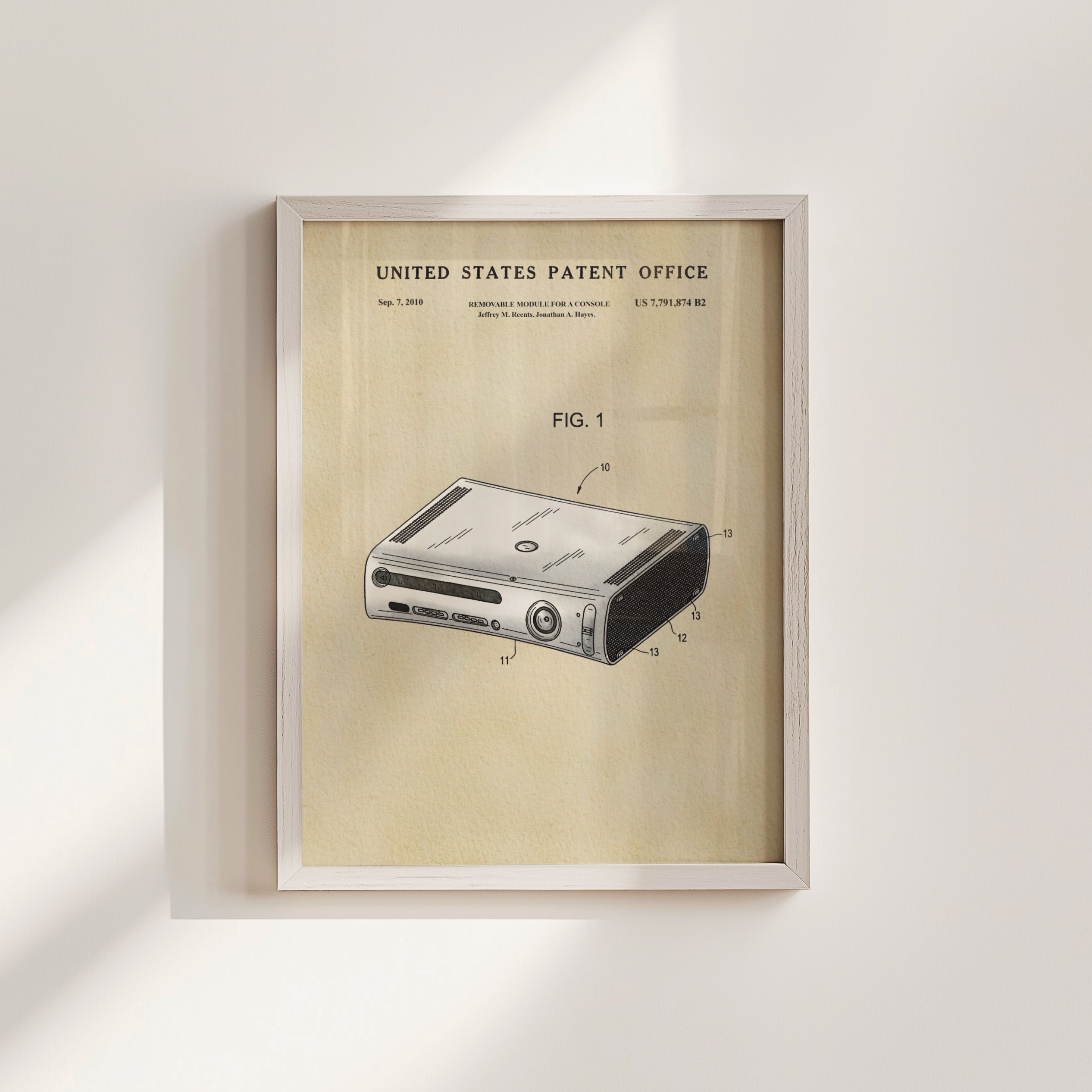 The image is a framed patent drawing of a Nintendo Wii console, depicting the console in a technical drawing style.